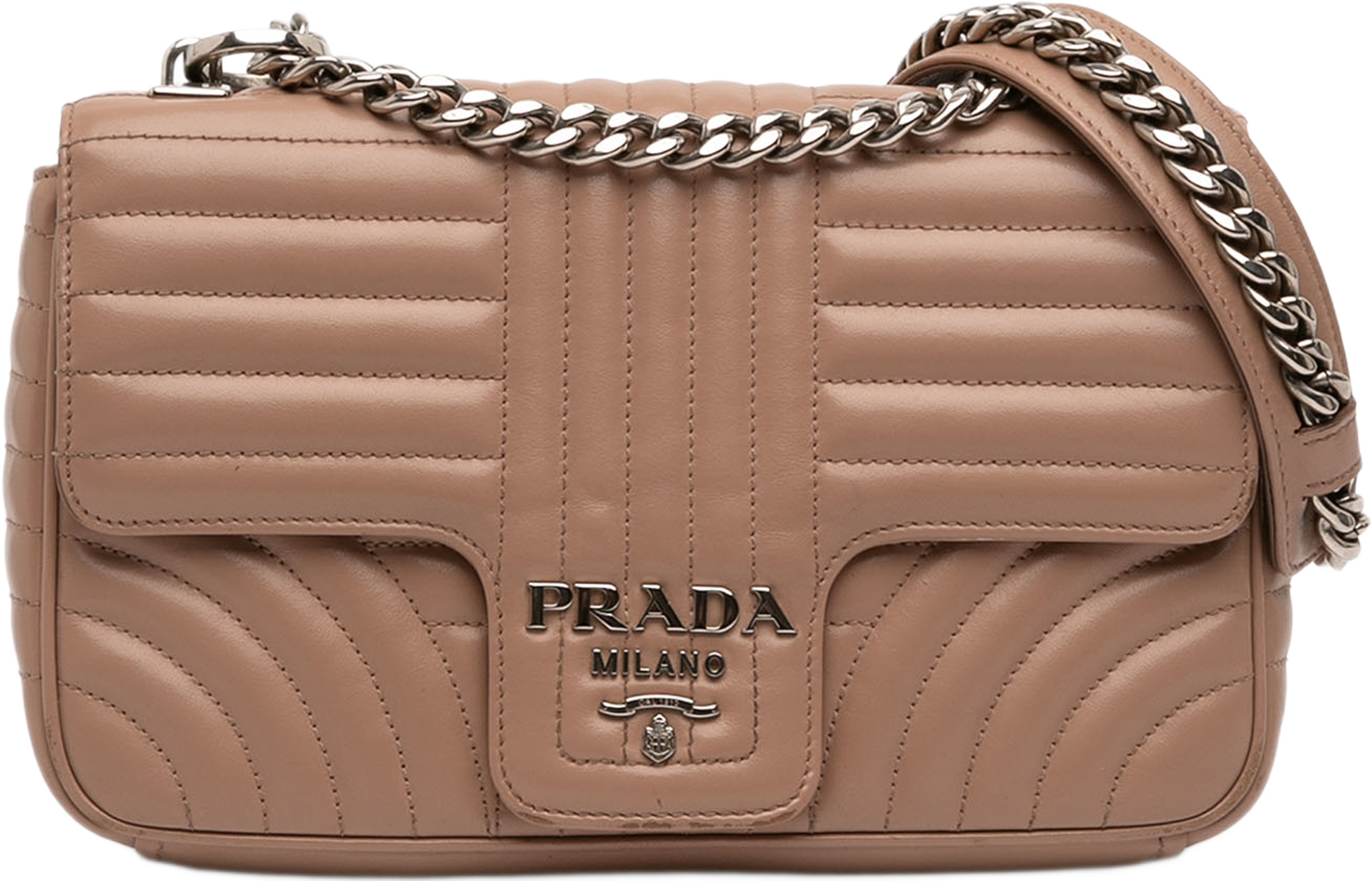Prada Medium Soft Calf Impunture Diagramme Bag, från Luxclusif, i färgen beige. Klicka för att öppna bilden i stort format