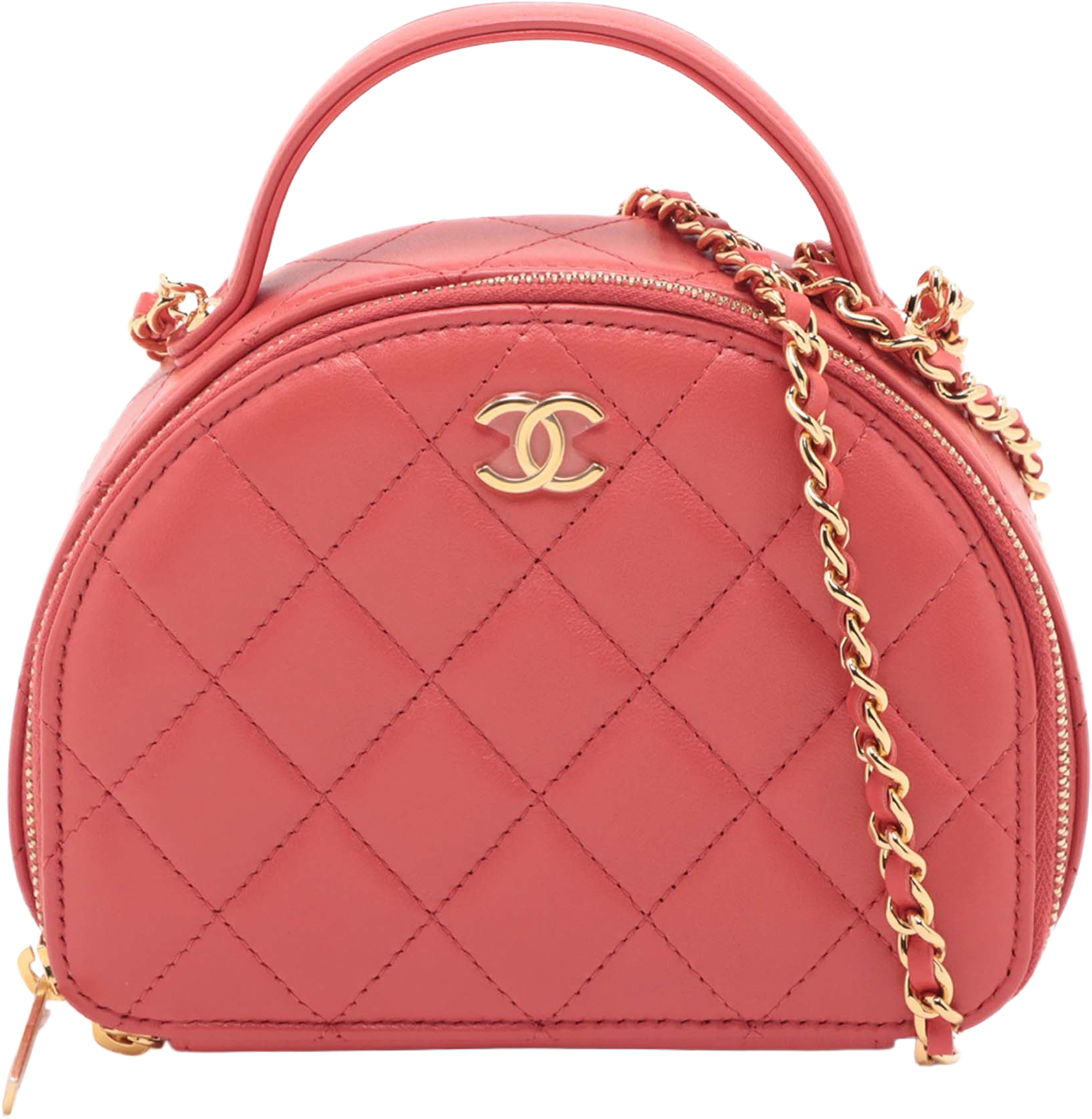 Chanel Quilted Lambskin Chic Riviera Top Handle Vanity Case, från Luxclusif, i färgen indian red. Klicka för att öppna bilden i stort format