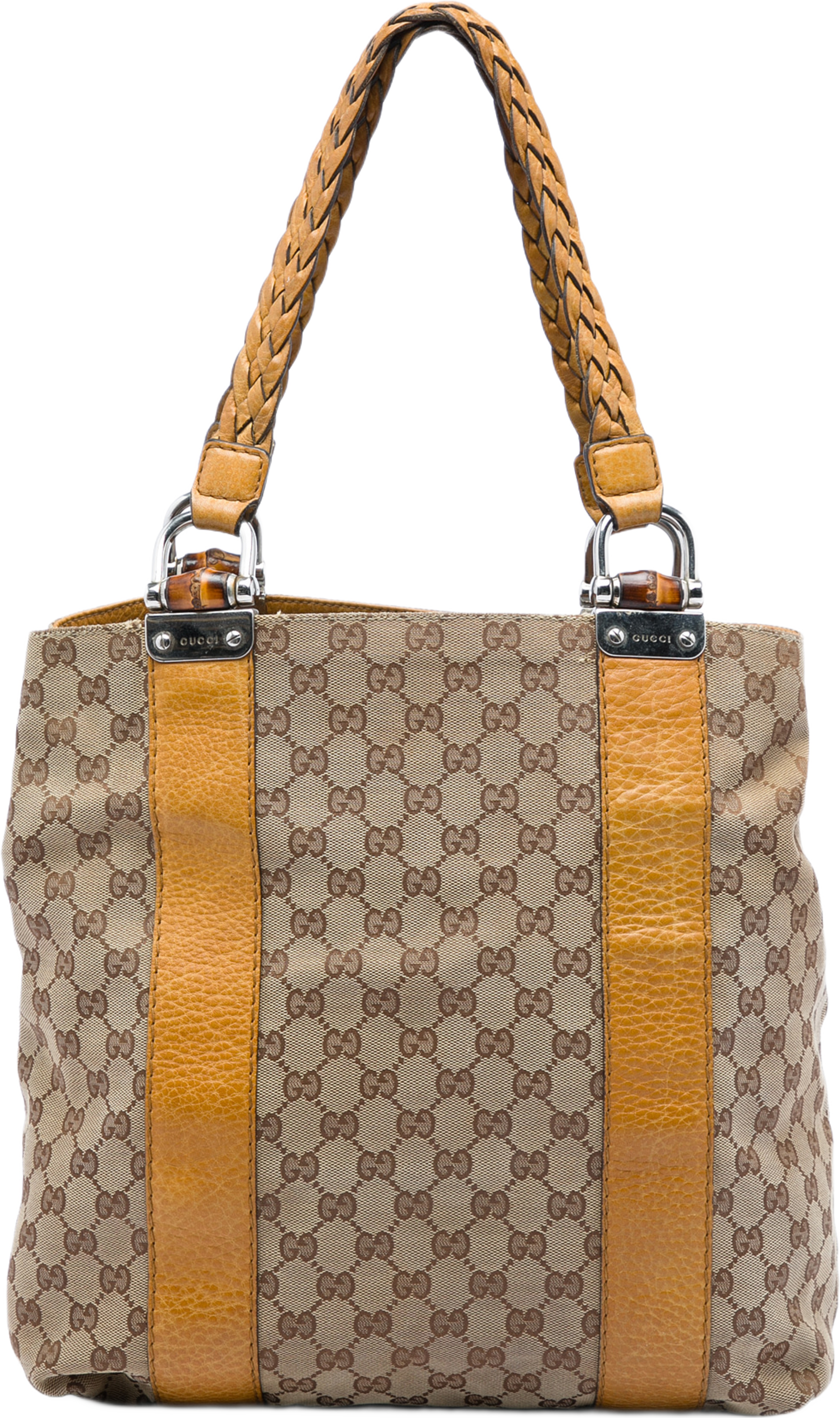 Gucci Large Gg Canvas Bamboo Libeccio Tote, från Luxclusif, i färgen beige. Klicka för att öppna bilden i stort format