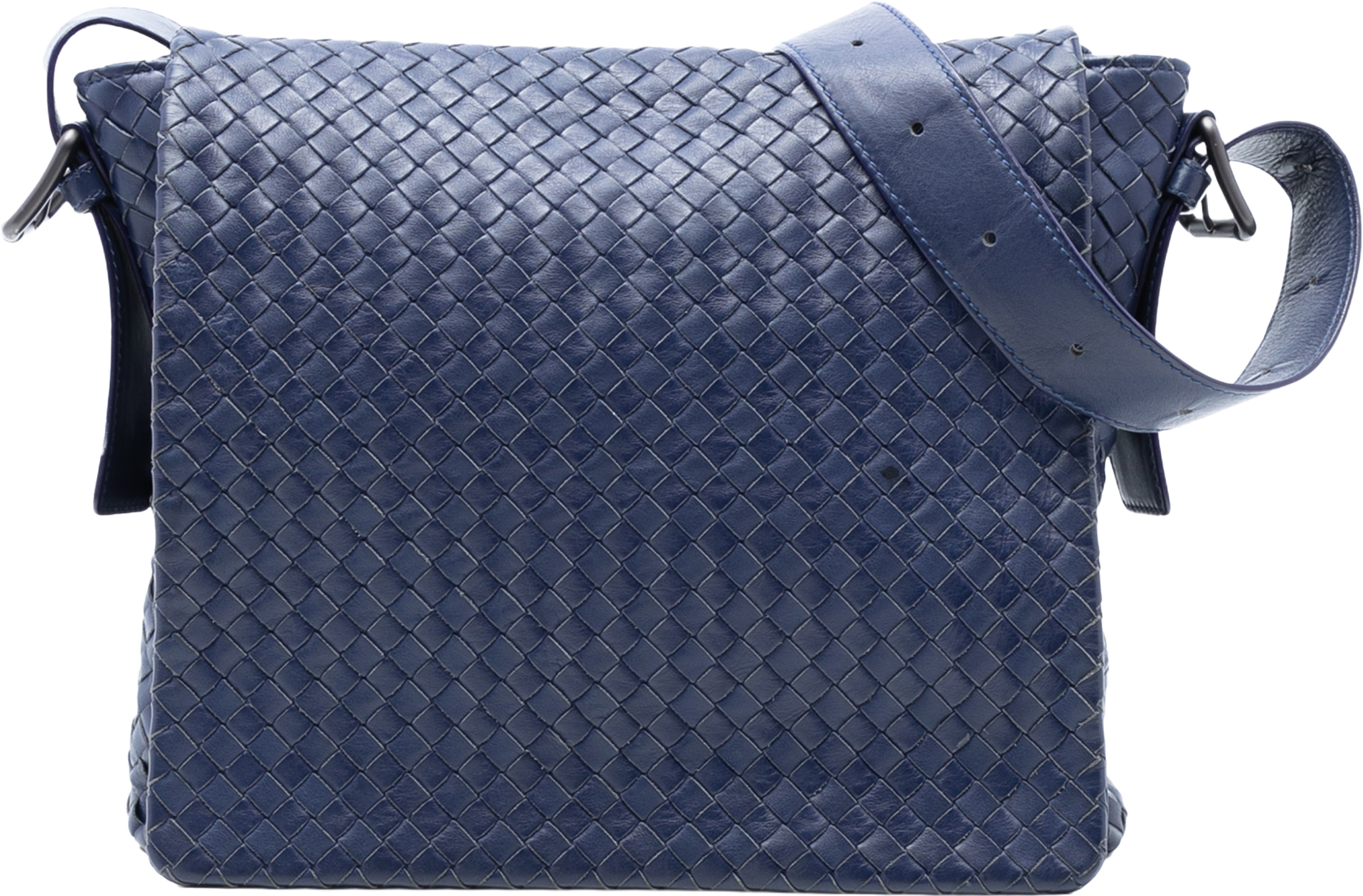 Bottega Veneta Nappa Intrecciato Flap Crossbody, från Luxclusif, i färgen navy. Klicka för att öppna bilden i stort format