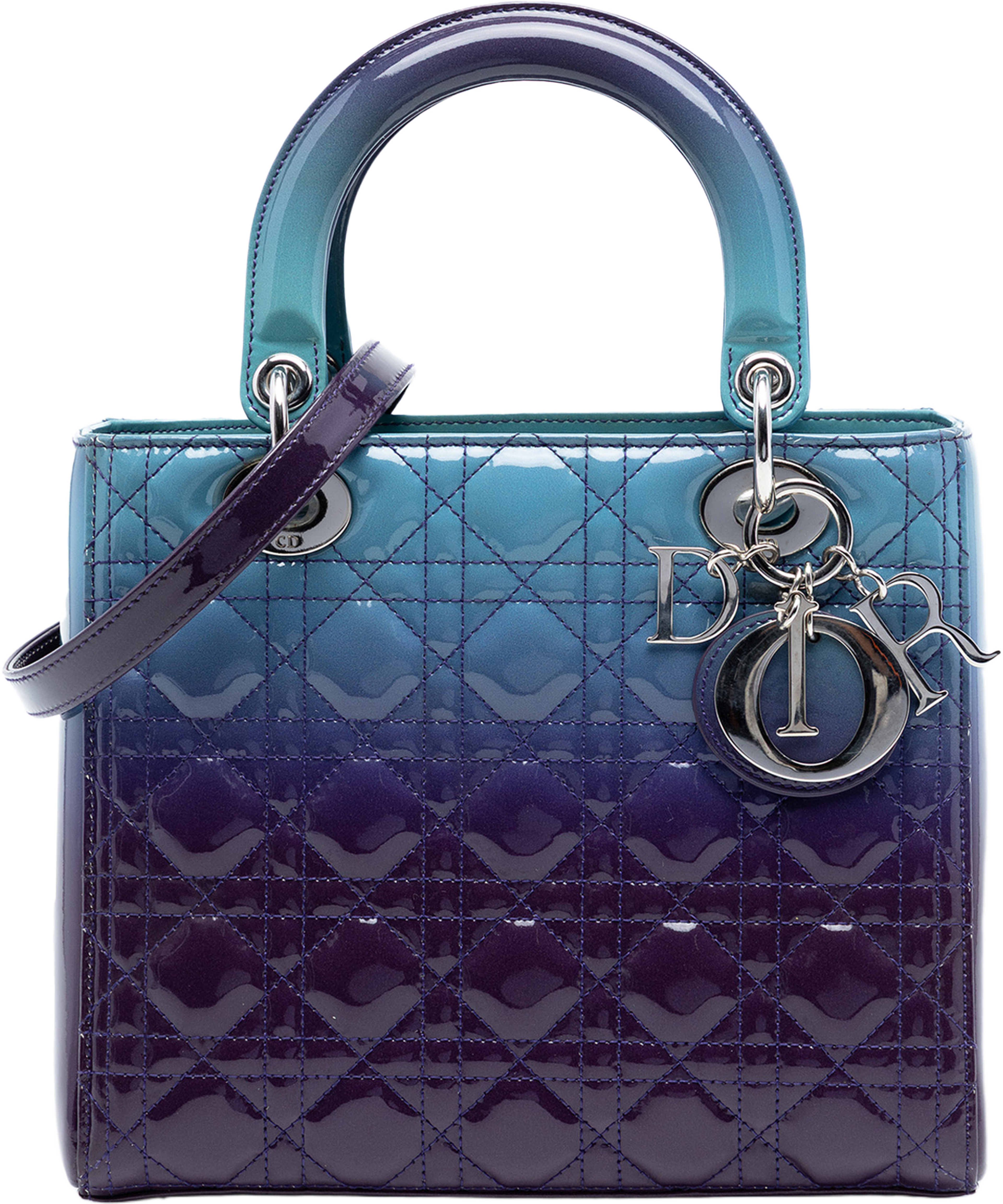 Dior Medium Ombre Patent Cannage Lady Dior, från Luxclusif, i färgen violet. Klicka för att öppna bilden i stort format