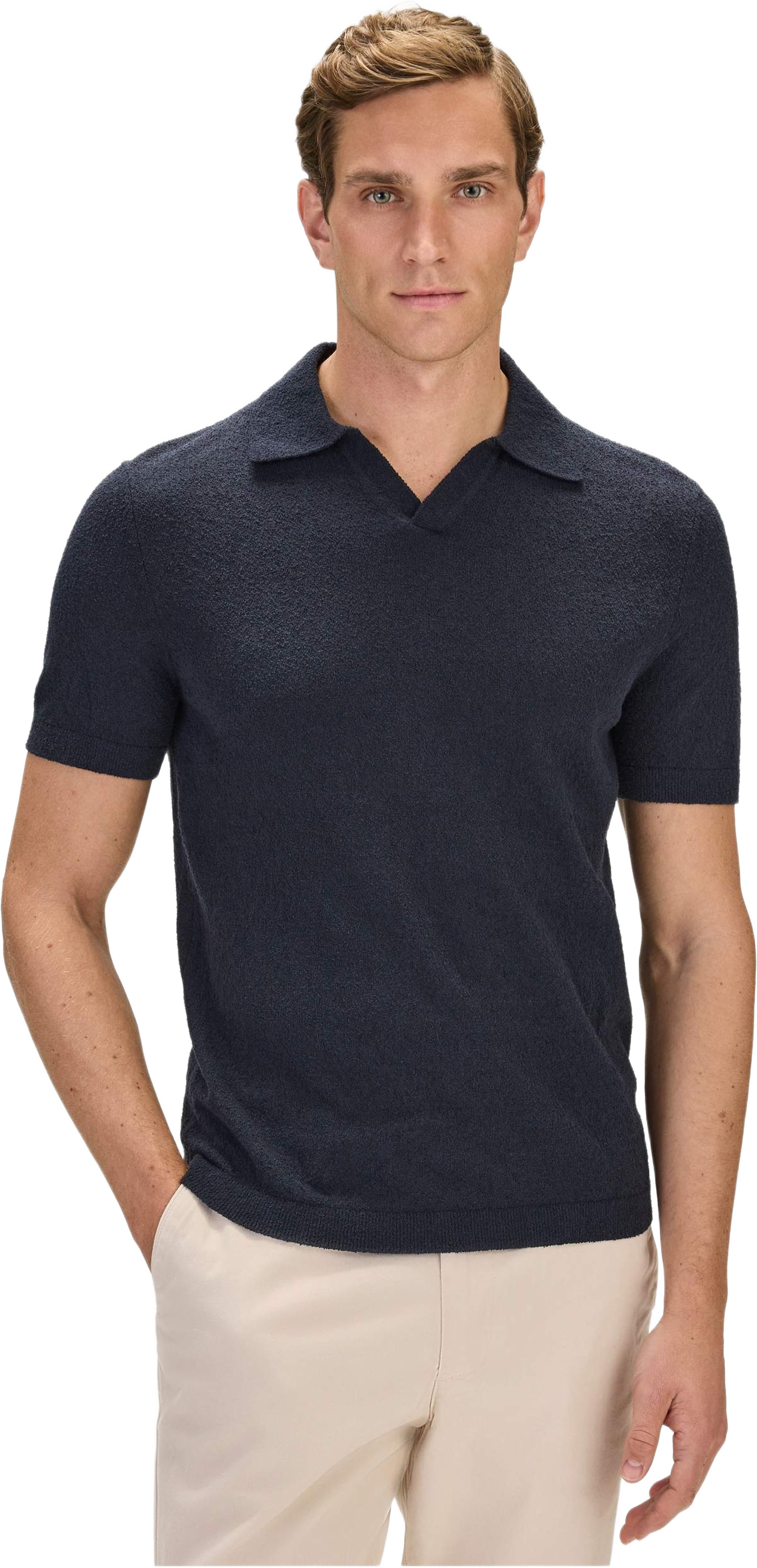 Cotton Boucle Polo S/s Sweater (ben), från John Henric, i färgen navy blue. Klicka för att öppna bilden i stort format