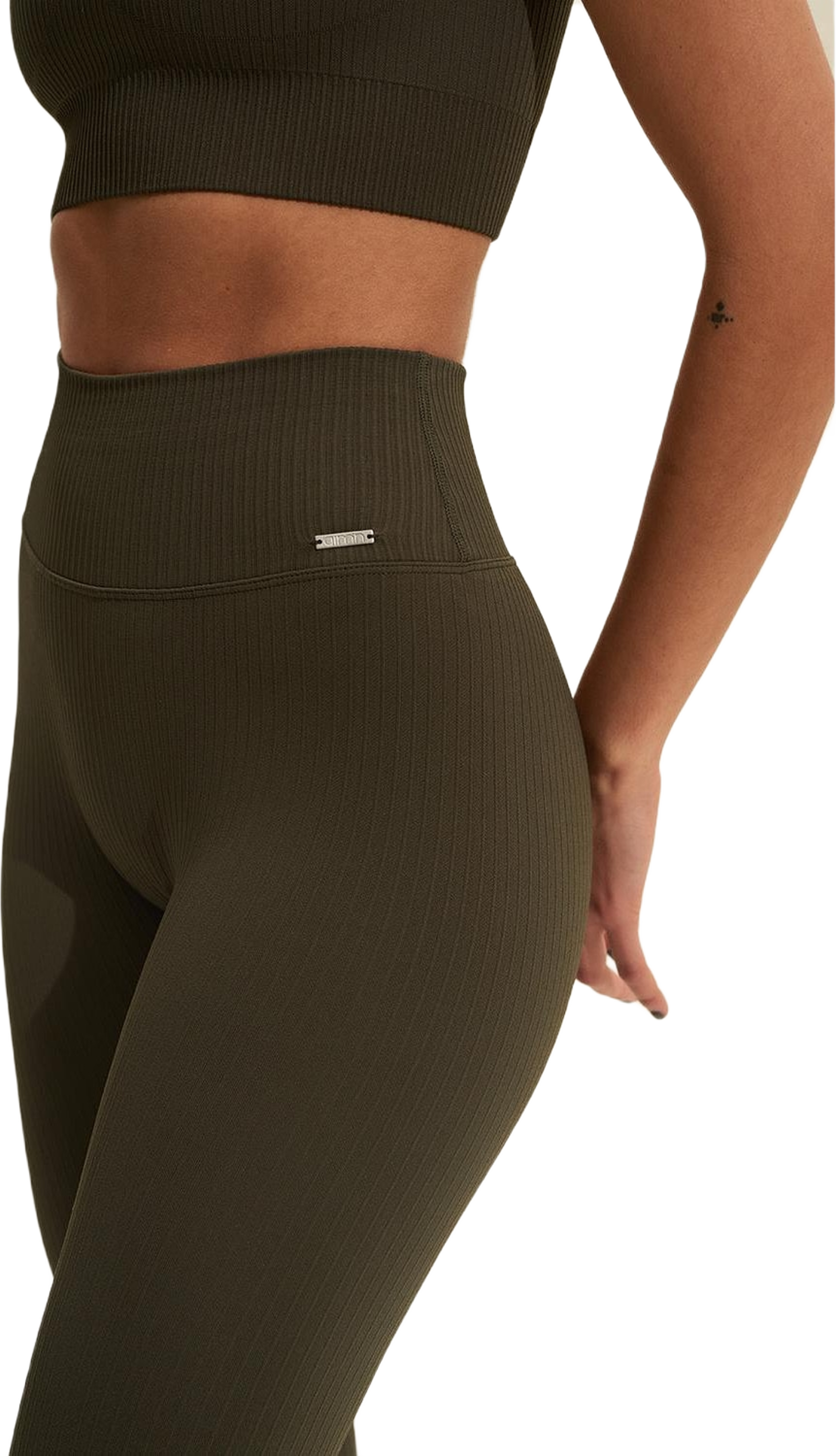 Khaki Ribbed Seamless Tights