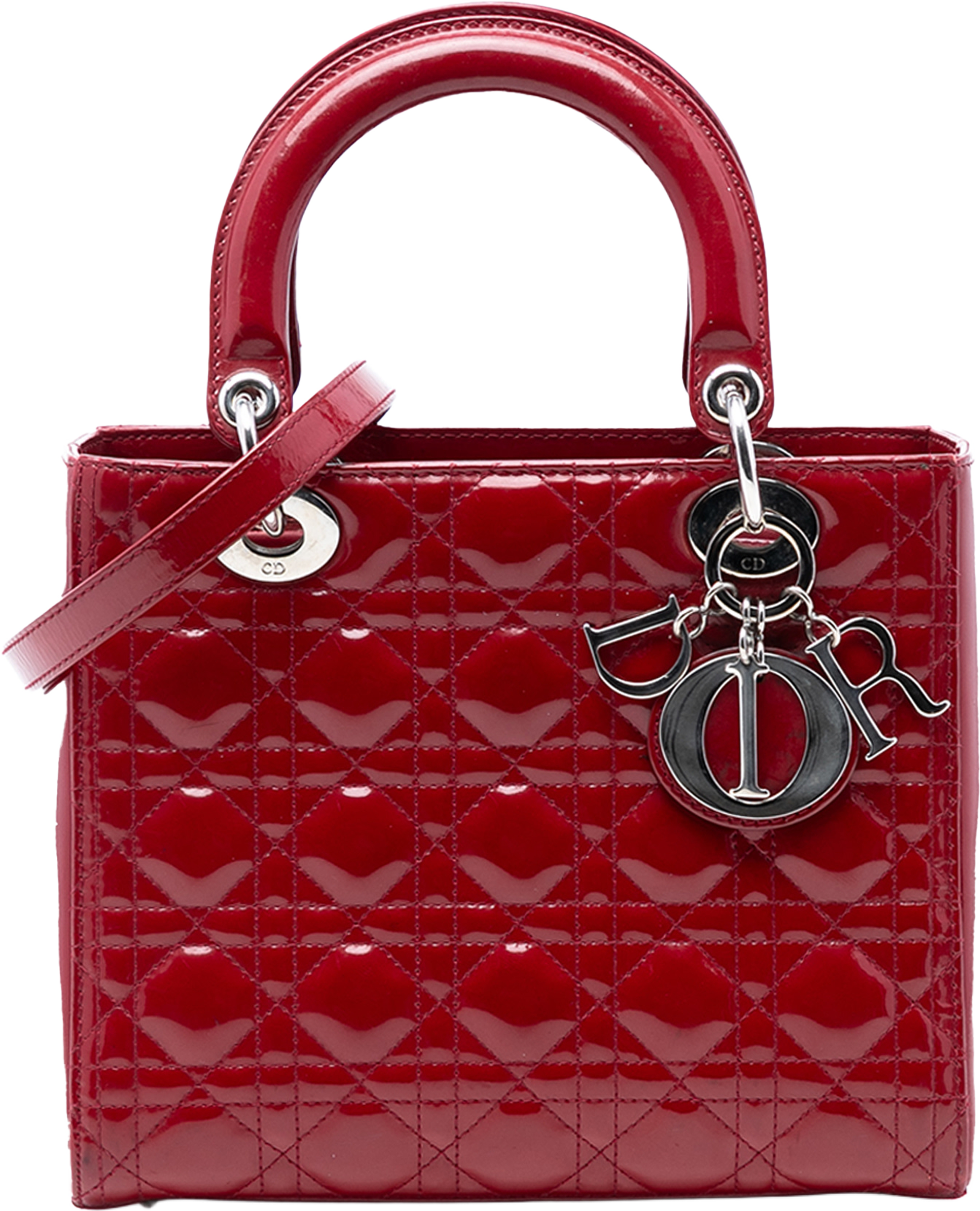 Dior Medium Patent Cannage Lady Dior, från Luxclusif, i färgen dark red. Klicka för att öppna bilden i stort format