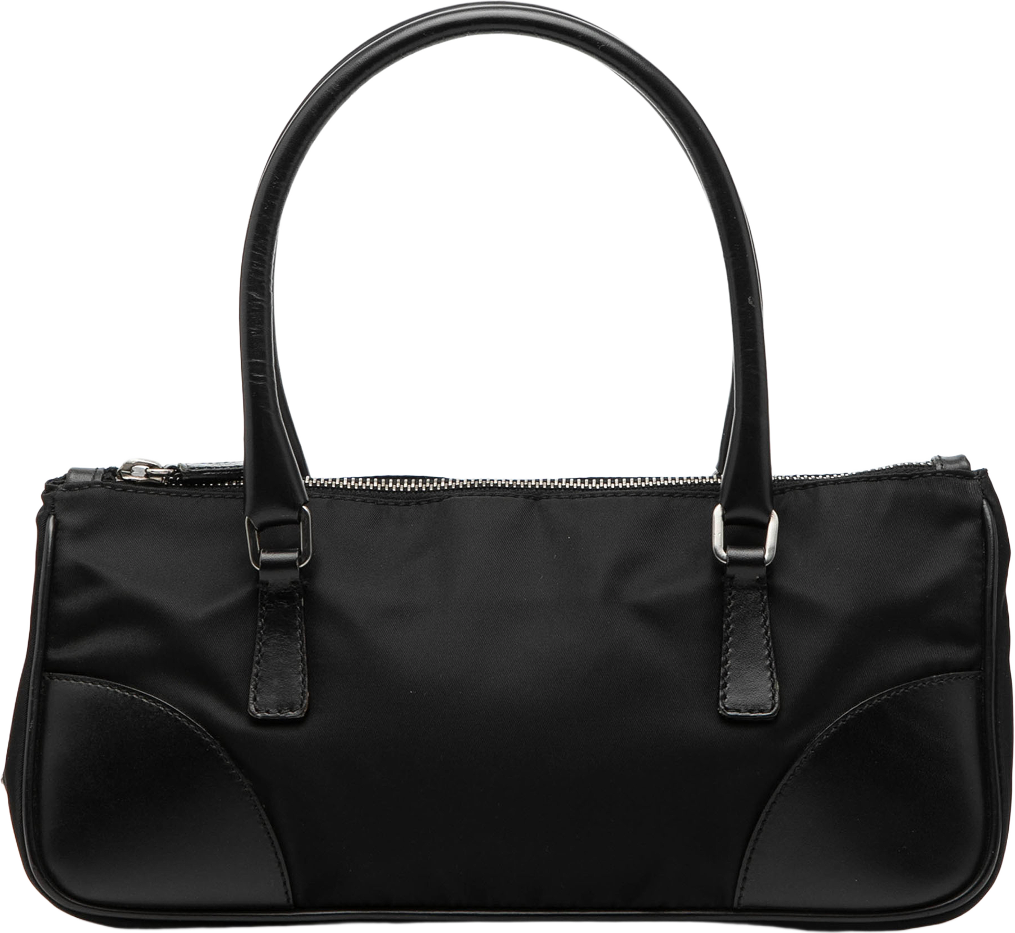 Prada Vitello Trimmed Tessuto Handbag, från Luxclusif, i färgen black. Klicka för att öppna bilden i stort format