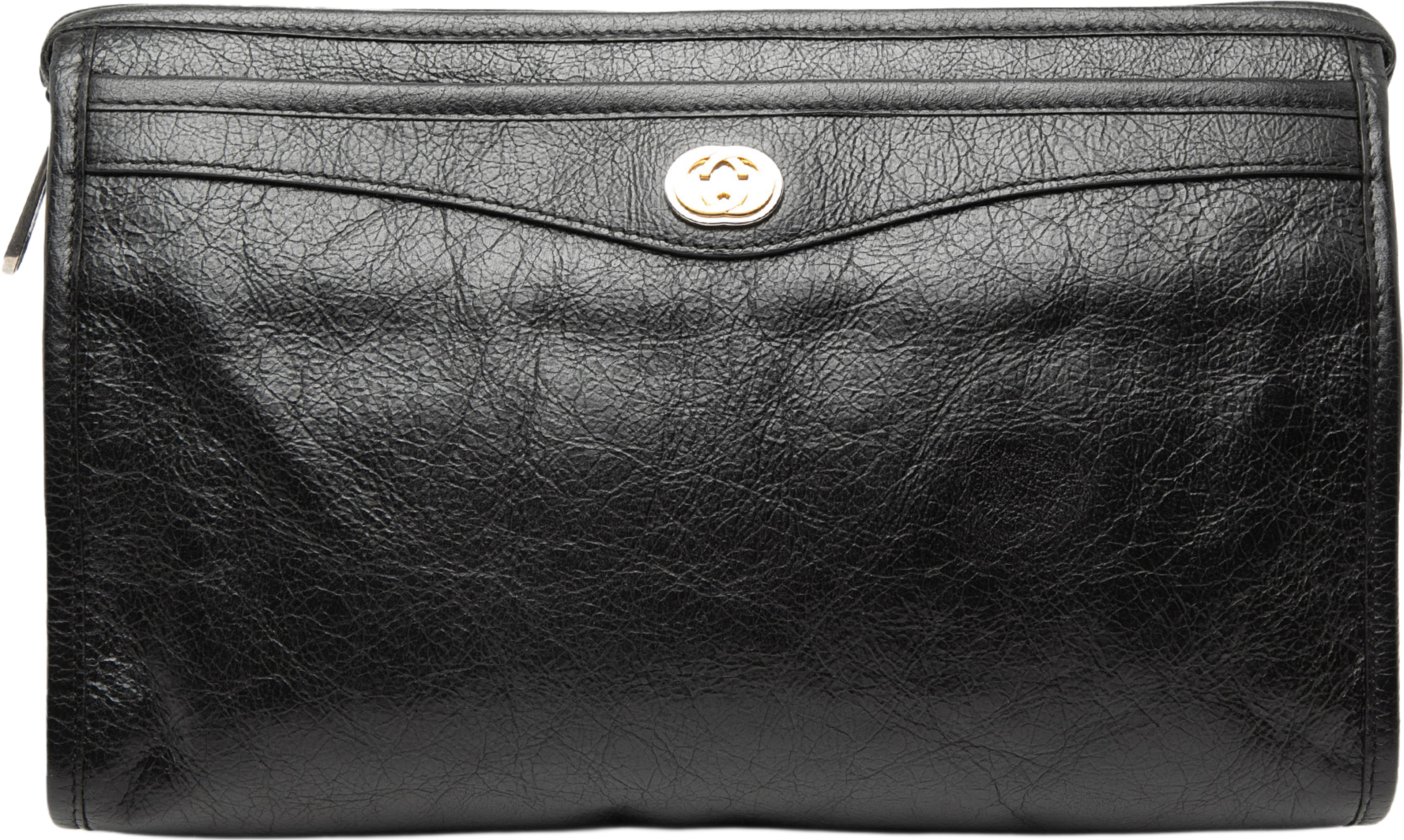 Gucci Crinkled Calfskin Interlocking G Morpheus Clutch, från Luxclusif, i färgen black. Klicka för att öppna bilden i stort format