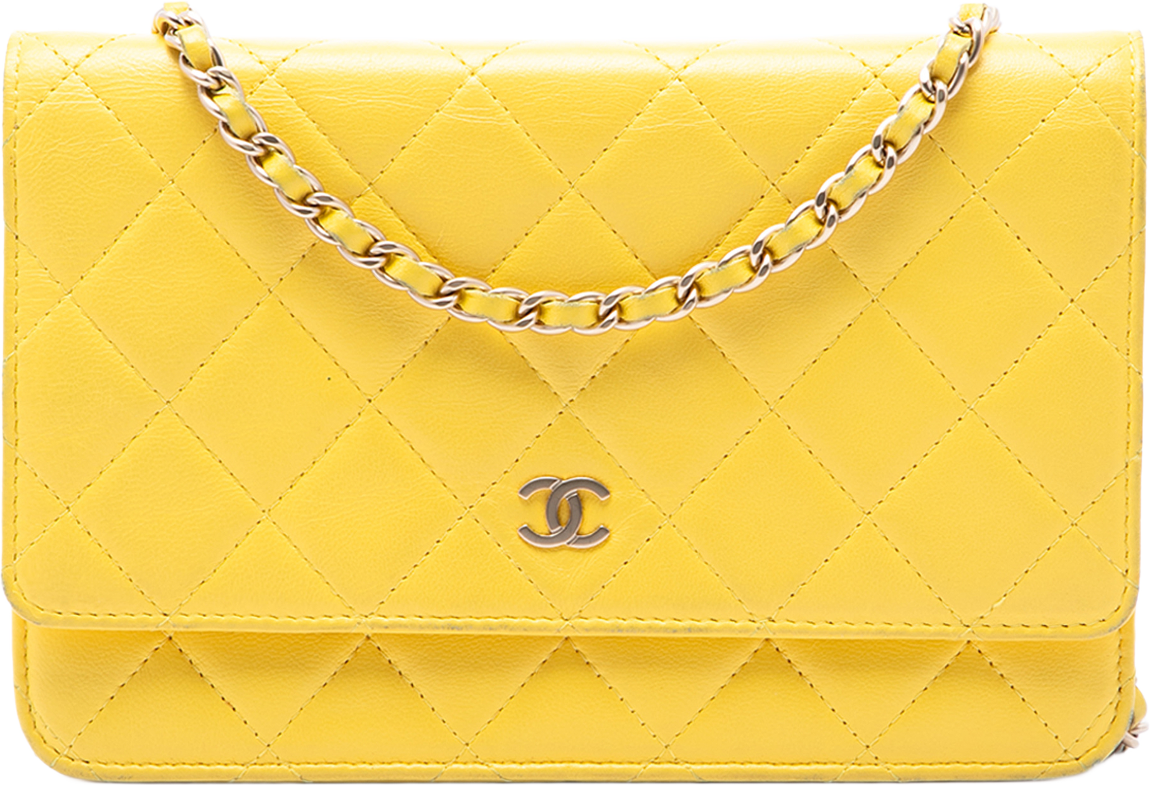 Chanel Cc Quilted Lambskin Wallet On Chain, från Luxclusif, i färgen gul. Klicka för att öppna bilden i stort format
