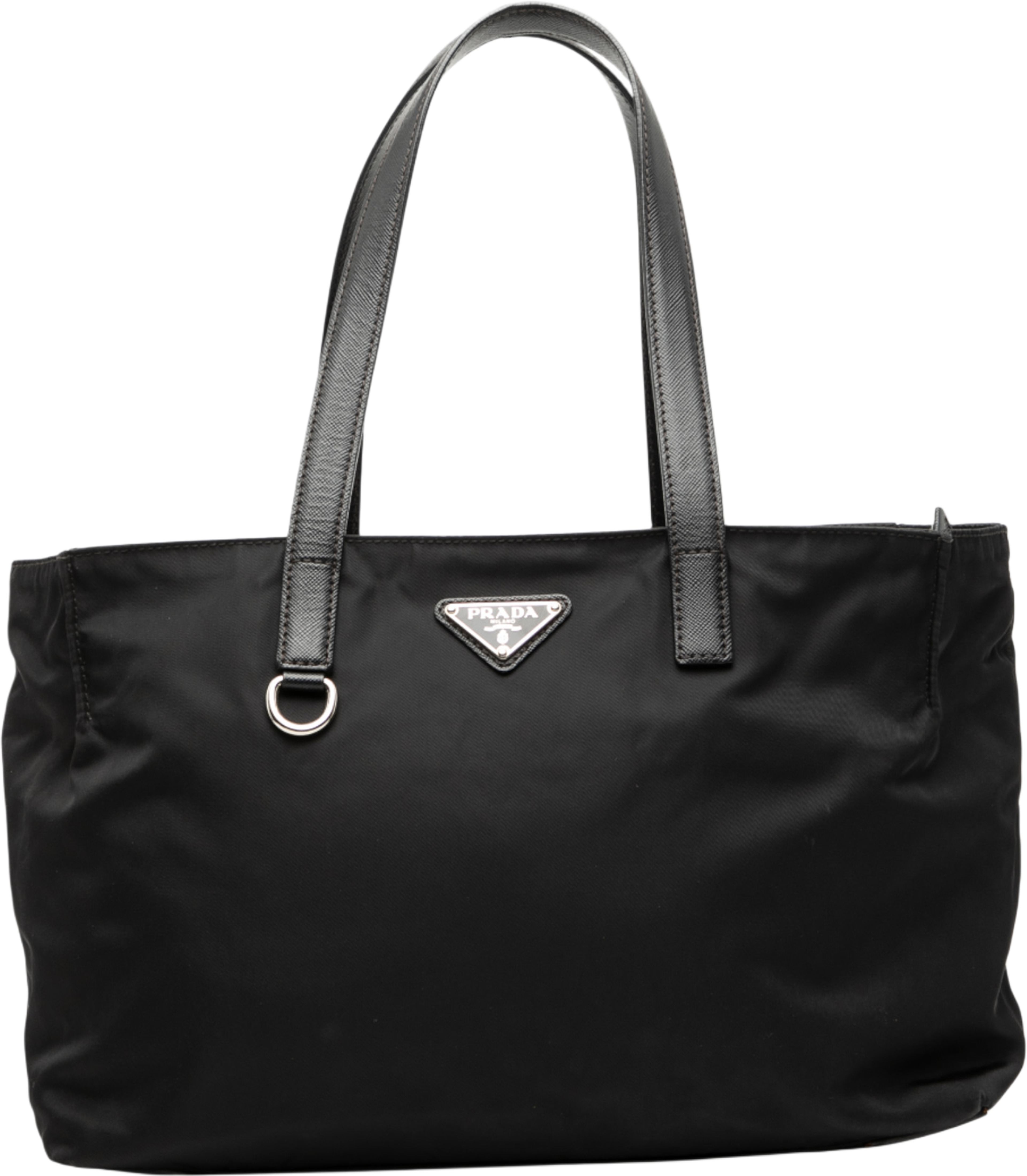 Prada Saffiano Trimmed Tessuto Tote, från Luxclusif, i färgen black. Klicka för att öppna bilden i stort format