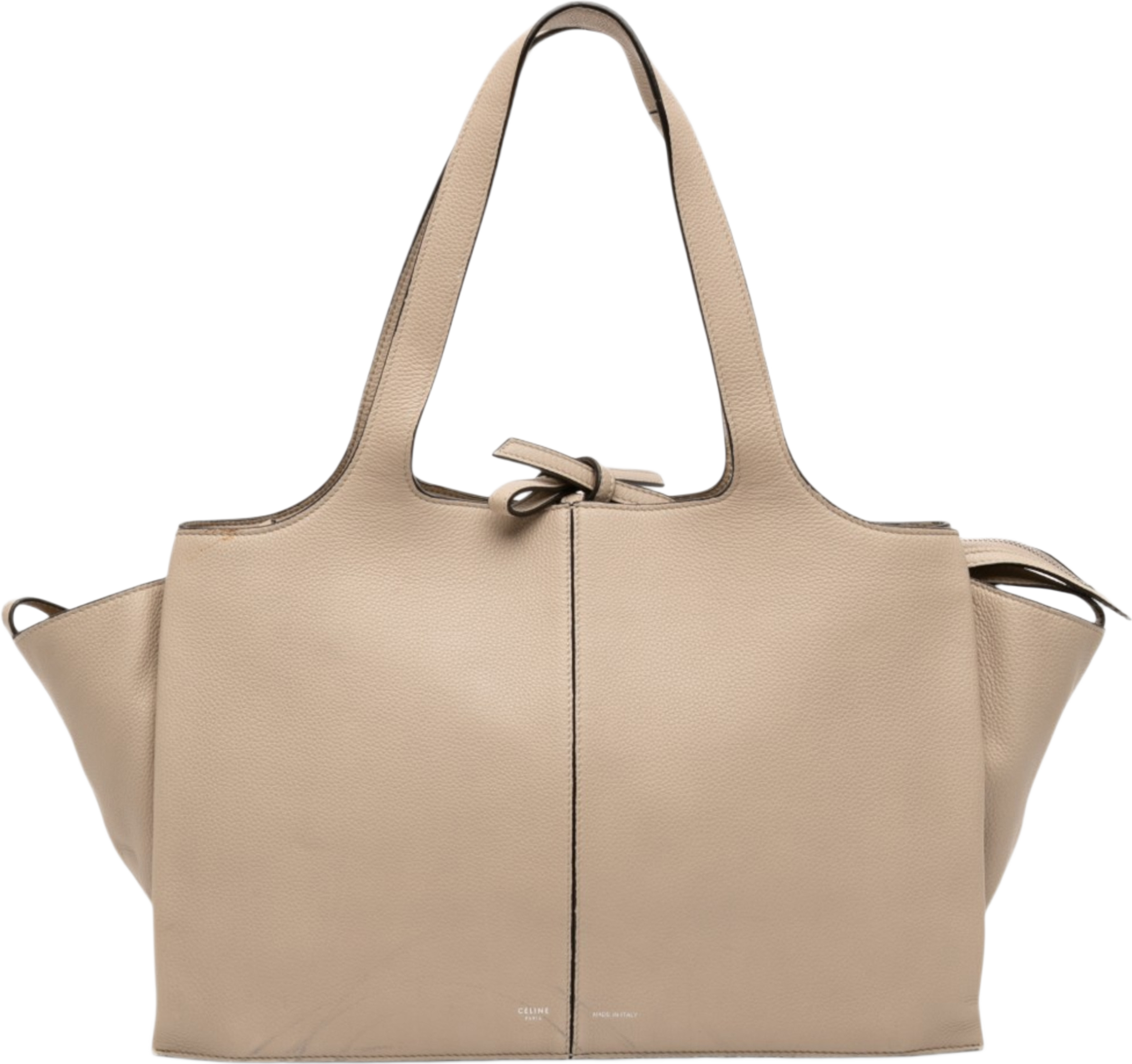 Celine Medium Grained Calfskin Trifold Tote, från Luxclusif, i färgen beige. Klicka för att öppna bilden i stort format