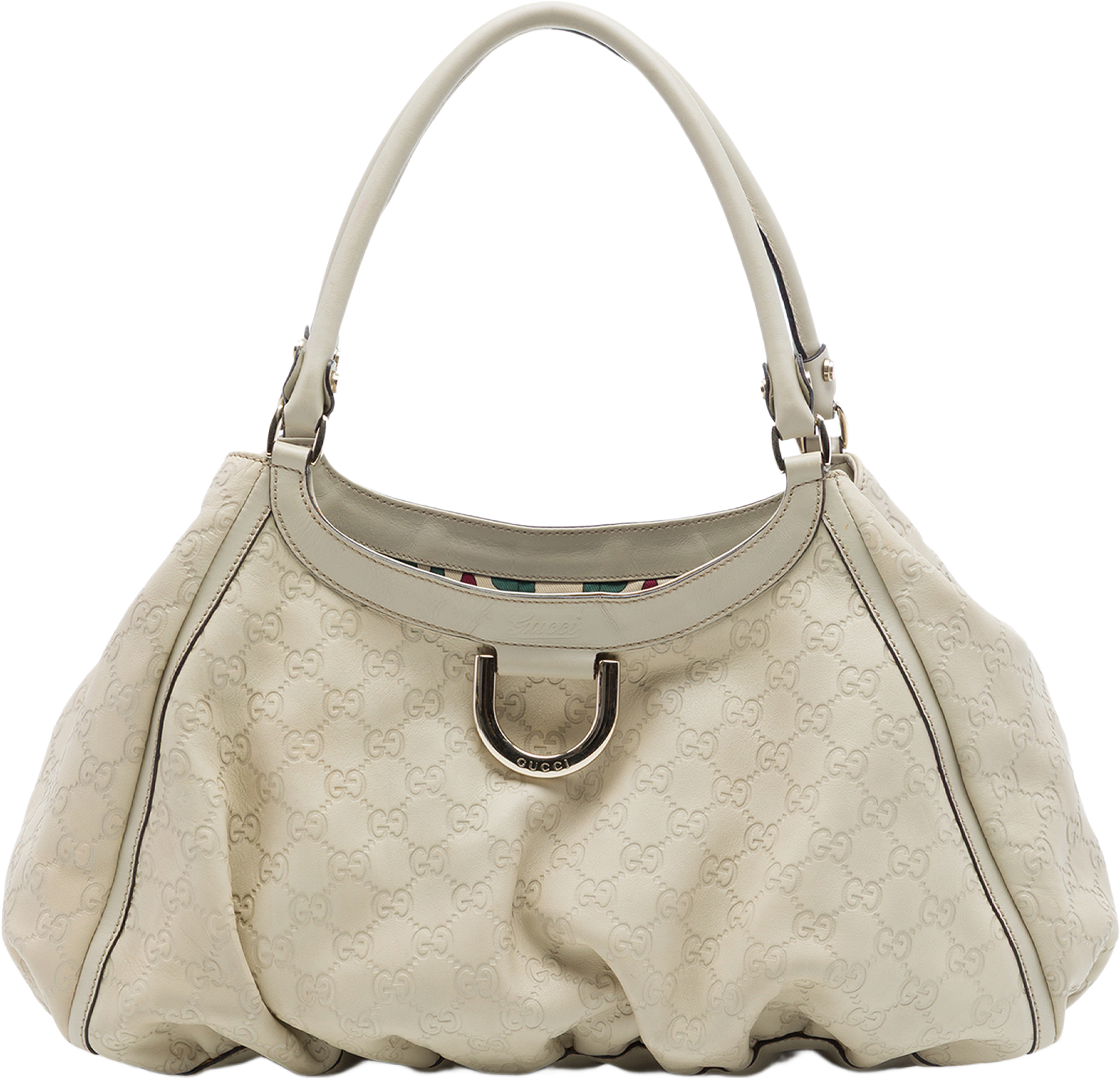 Gucci Guccissima Abbey D Ring Shoulder Bag, från Luxclusif, i färgen vit. Klicka för att öppna bilden i stort format