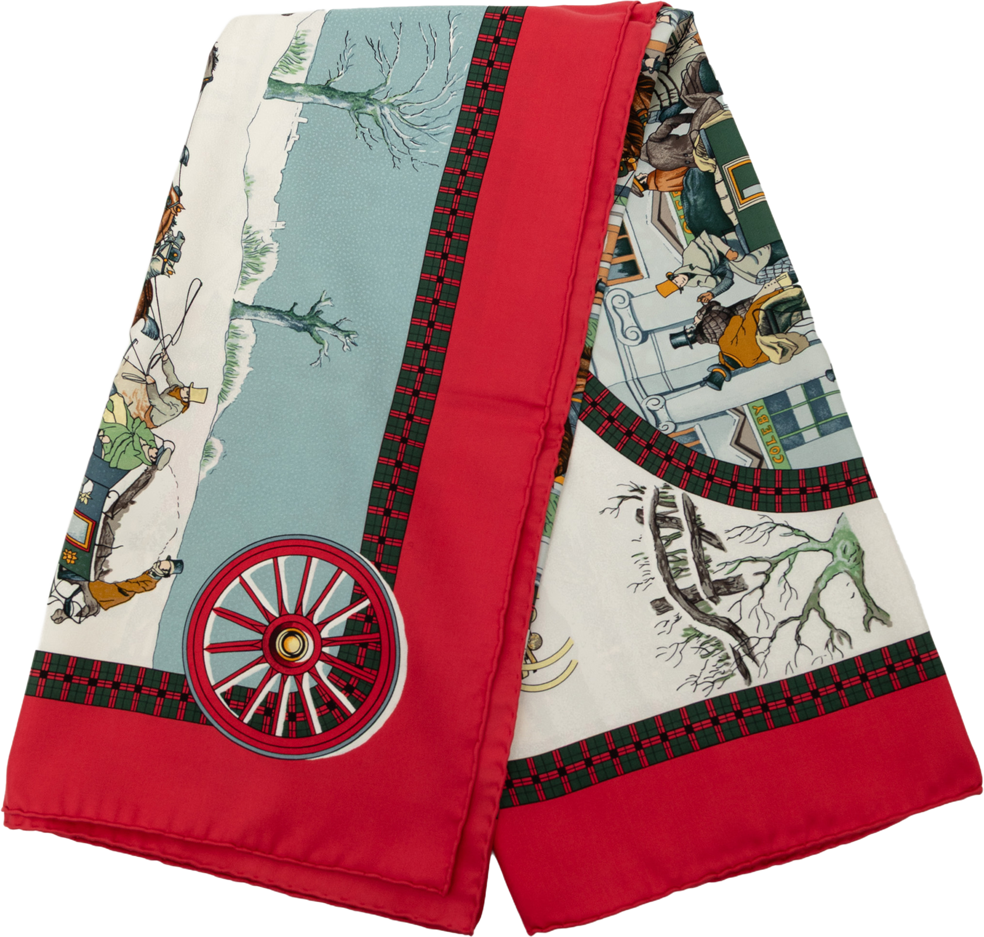 Hermès L Hiver En Poste Silk Scarf 90, från Luxclusif, i färgen red. Klicka för att öppna bilden i stort format