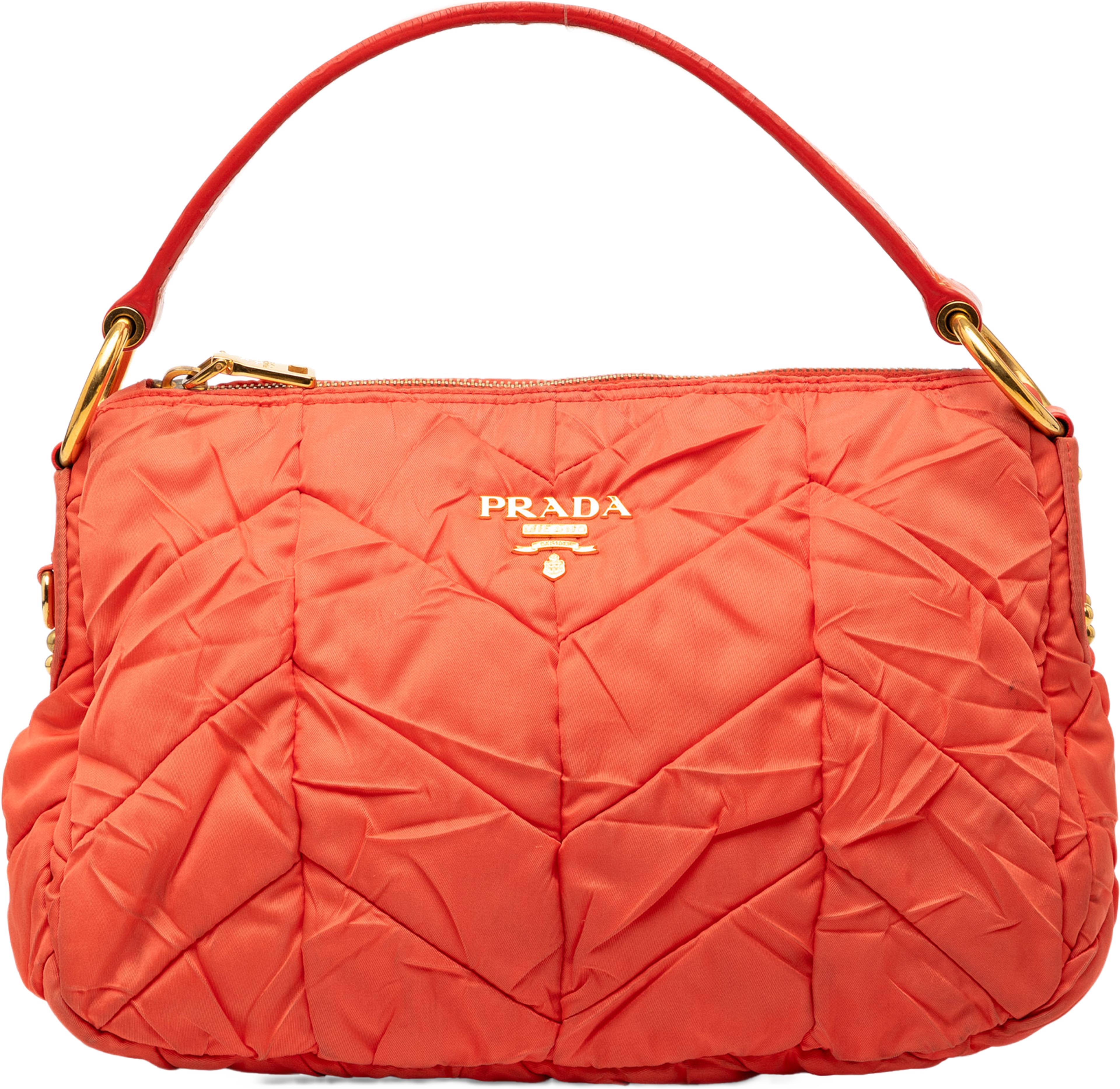 Prada Quilted Tessuto Hobo, från Luxclusif, i färgen orange. Klicka för att öppna bilden i stort format