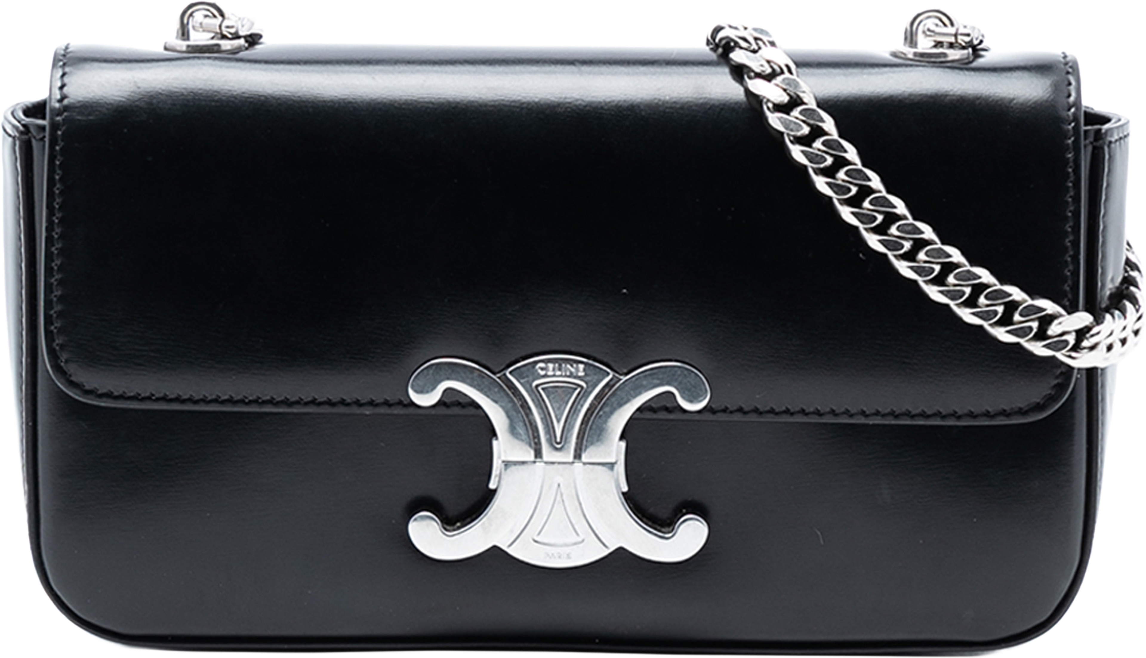 Celine Shiny Calfskin Triomphe Chain Box Shoulder Bag, från Luxclusif, i färgen black. Klicka för att öppna bilden i stort format
