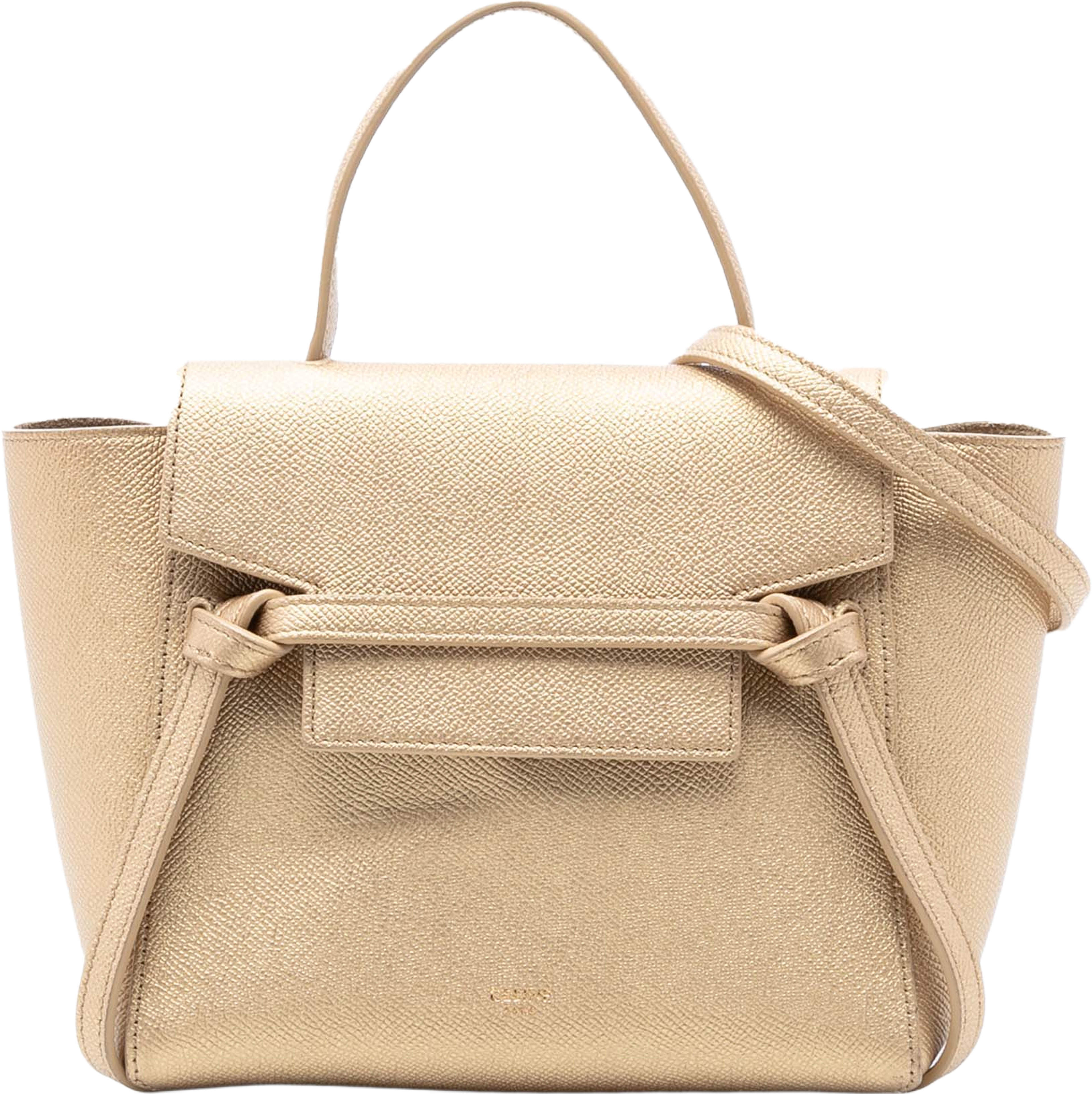 Celine Nano Grained Calfskin Belt Bag, från Luxclusif, i färgen gold. Klicka för att öppna bilden i stort format