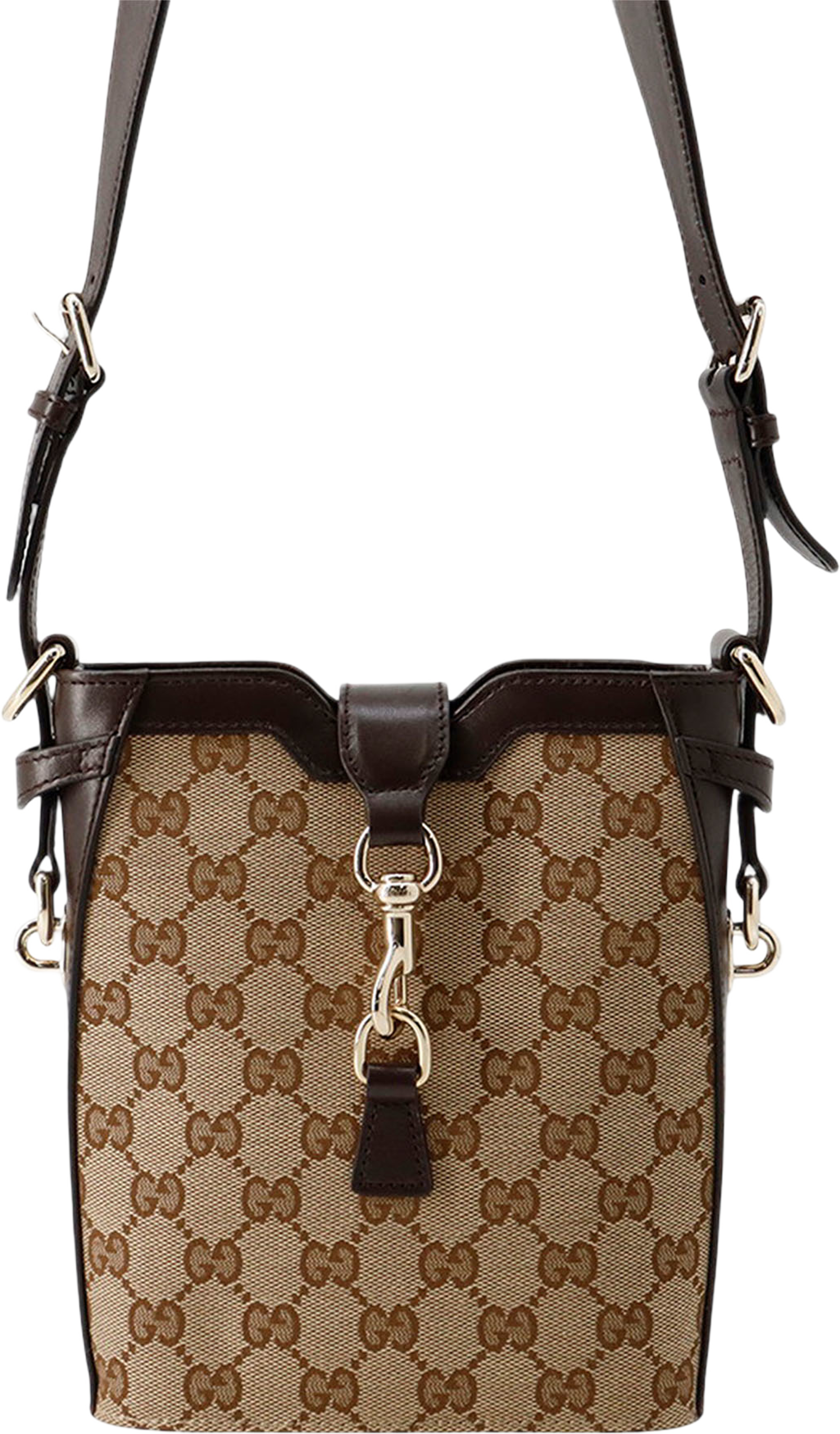 Gucci Mini Gg Canvas Web Bucket Bag, från Luxclusif, i färgen beige. Klicka för att öppna bilden i stort format