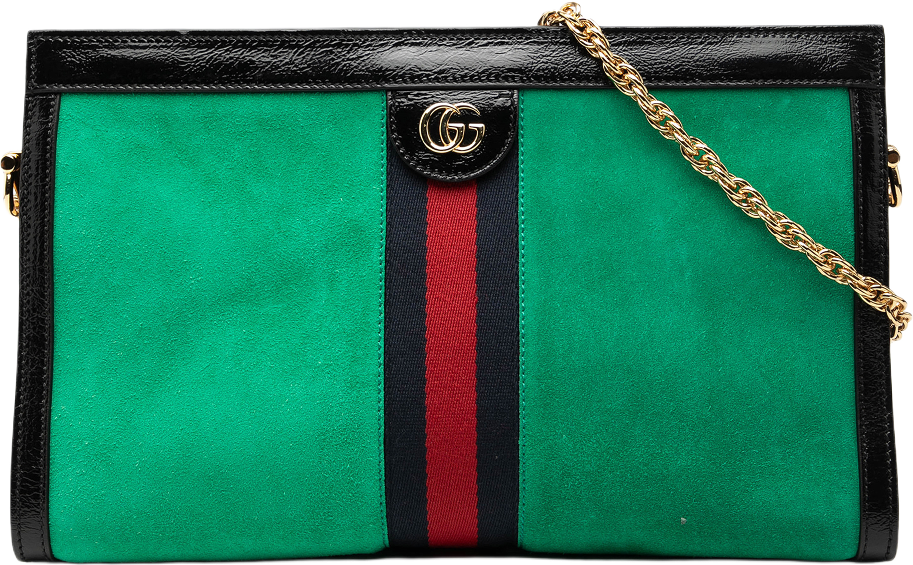Gucci Medium Suede Web Ophidia Chain Shoulder Bag, från Luxclusif, i färgen green. Klicka för att öppna bilden i stort format