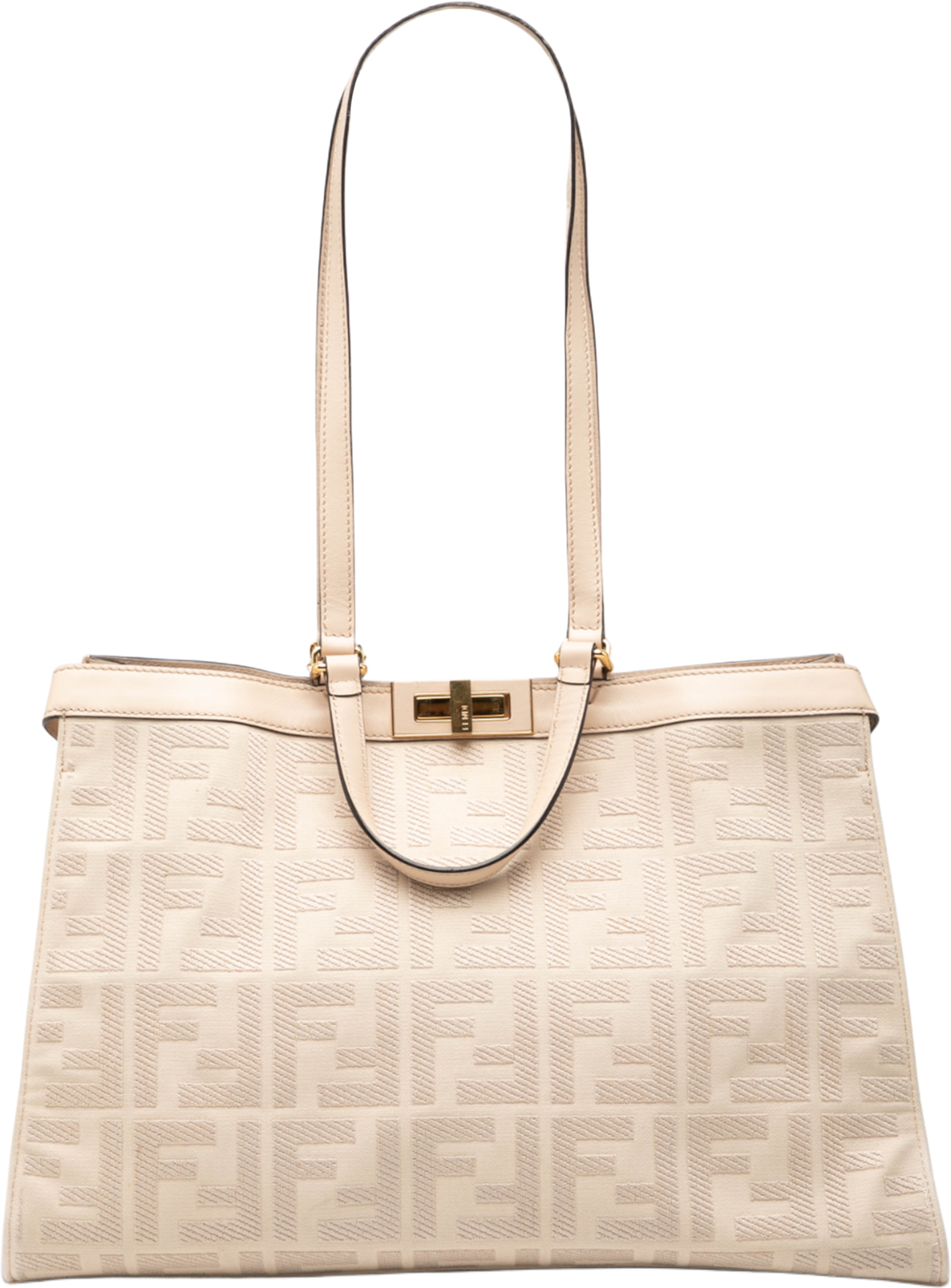 Fendi Zucca Embroidered Canvas Peekaboo X Tote, från Luxclusif, i färgen beige. Klicka för att öppna bilden i stort format