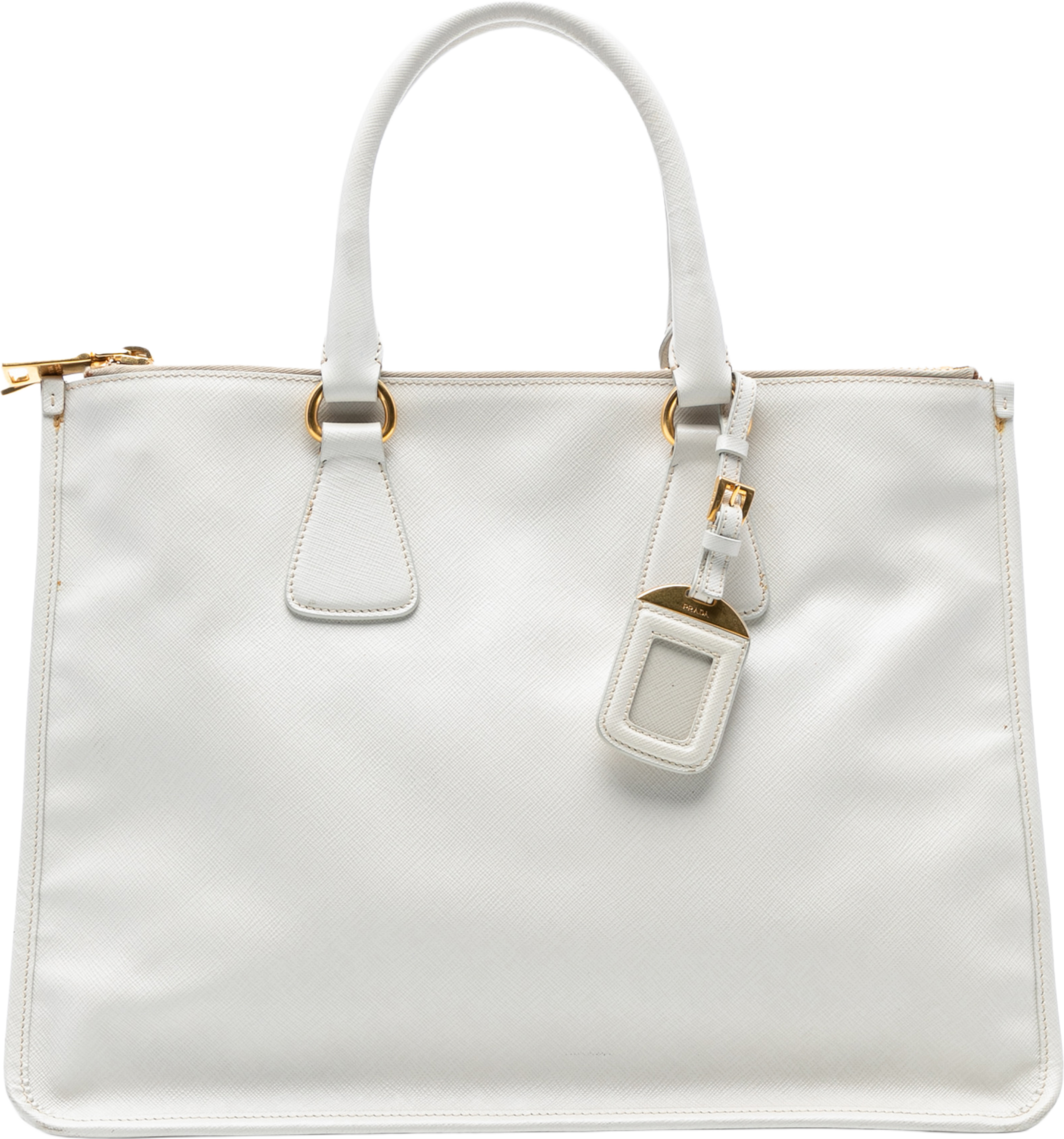 Prada Saffiano Lux Double Zip Tote, från Luxclusif, i färgen white. Klicka för att öppna bilden i stort format