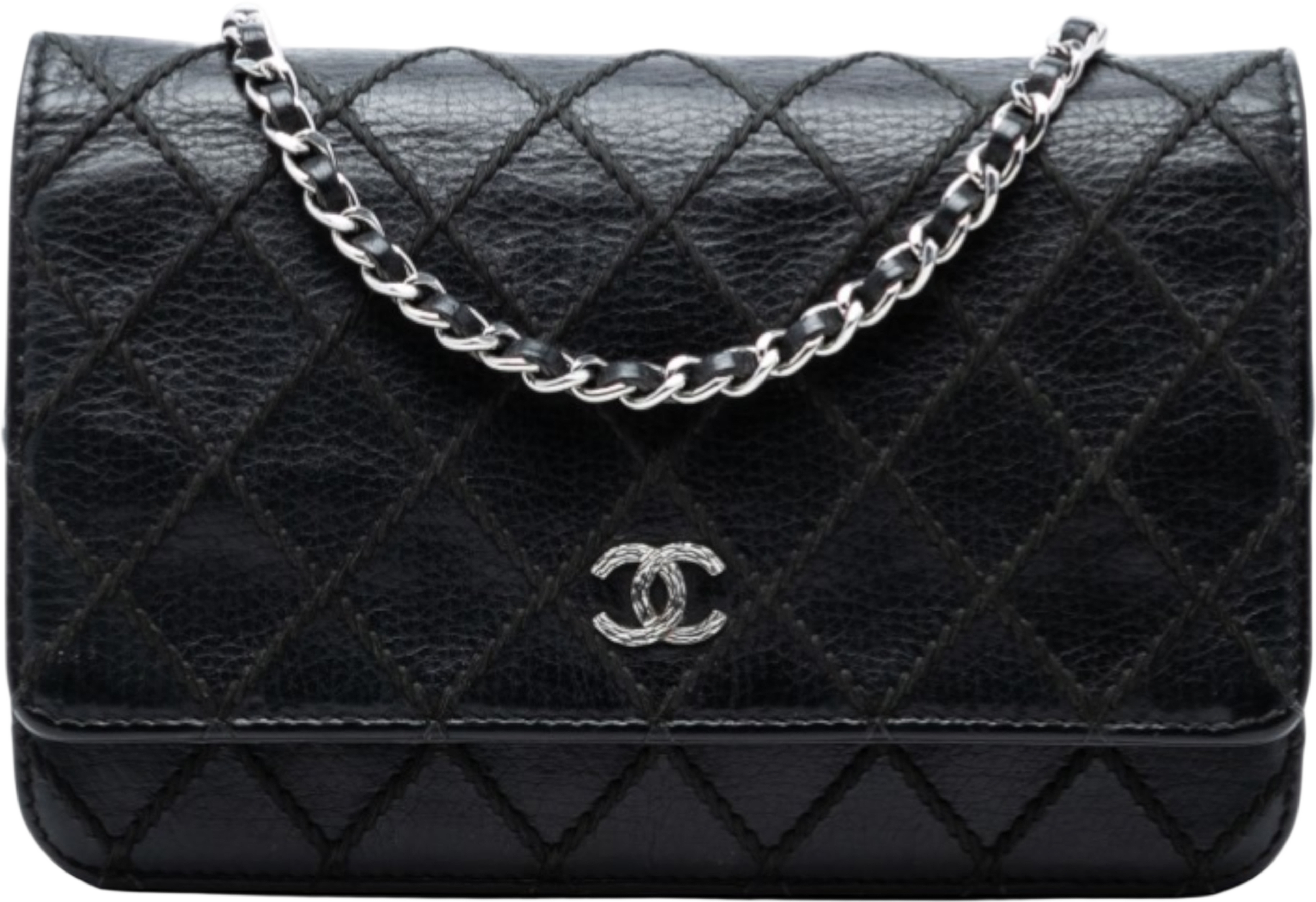 Chanel Cc Lambskin Wild Stitch Wallet On Chain, från Luxclusif, i färgen black. Klicka för att öppna bilden i stort format