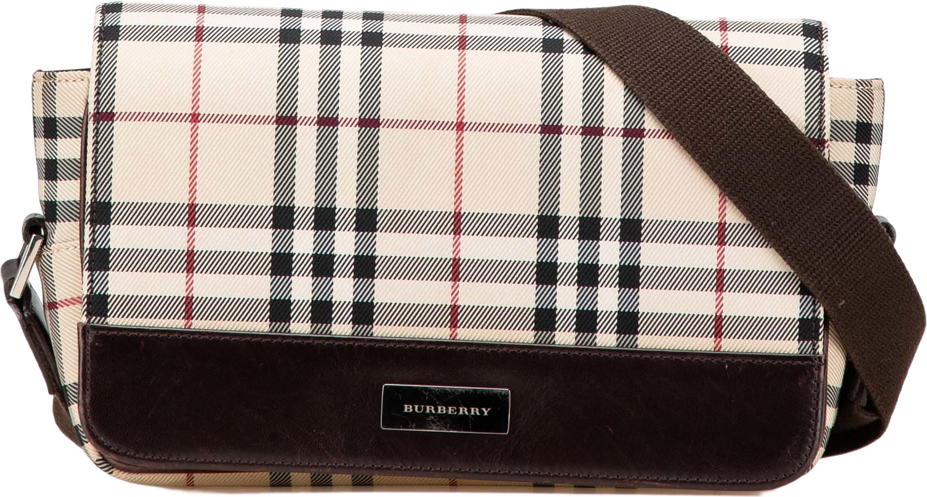 Burberry House Check Canvas Flap Crossbody, från Luxclusif, i färgen beige. Klicka för att öppna bilden i stort format