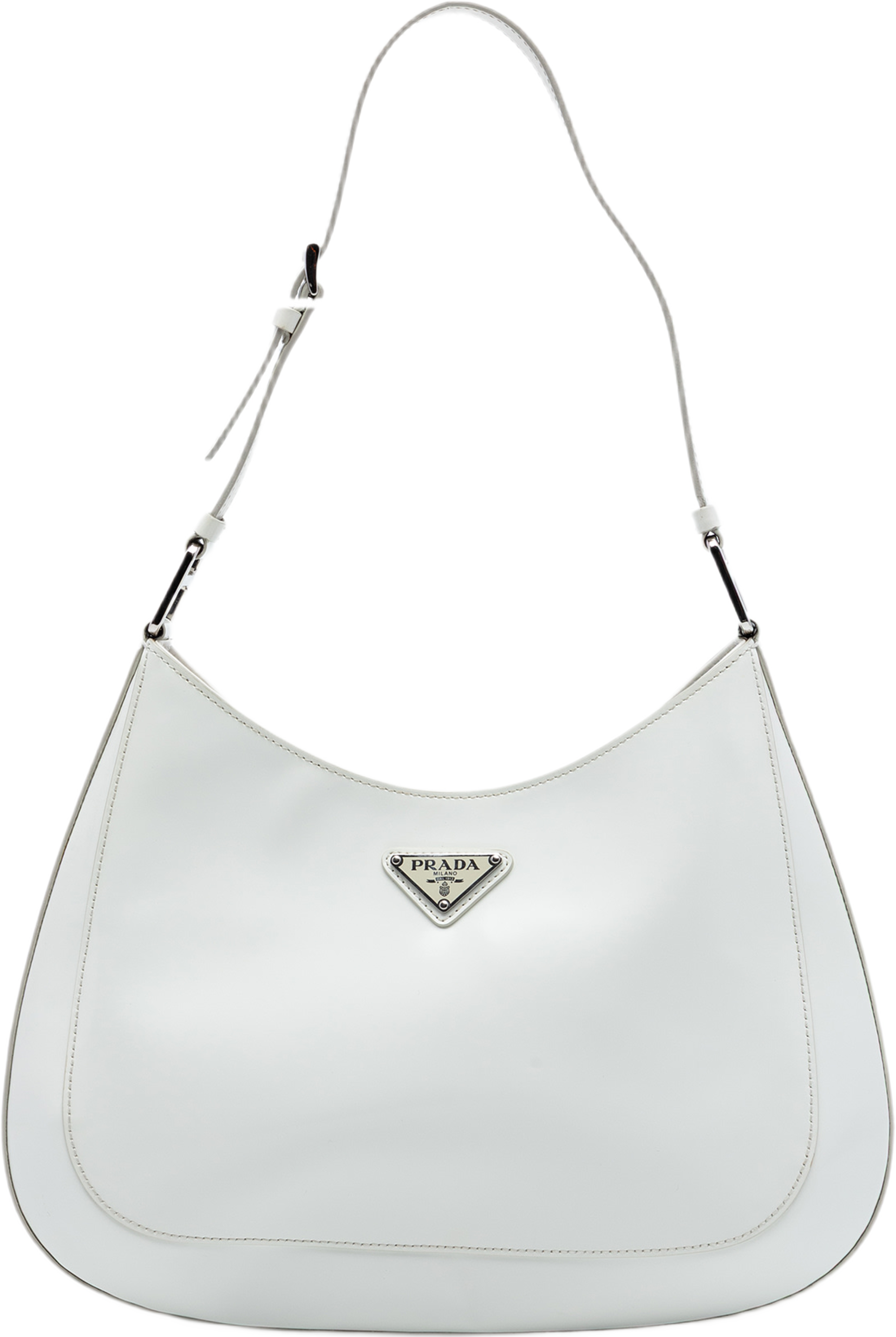 Prada Spazzolato Leather Cleo Shoulder Bag, från Luxclusif, i färgen vit. Klicka för att öppna bilden i stort format