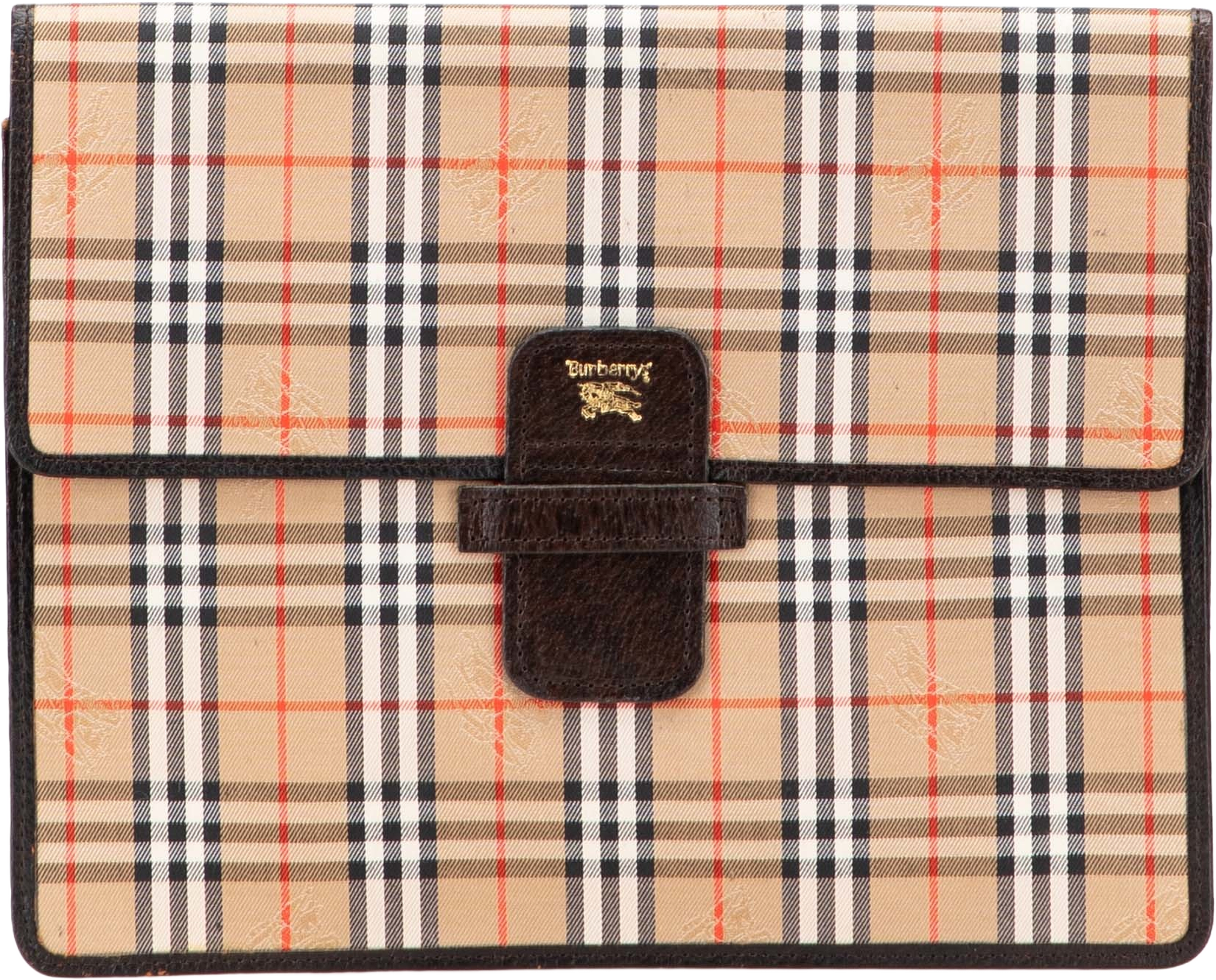 Burberry Haymarket Check Canvas Clutch, från Luxclusif, i färgen beige. Klicka för att öppna bilden i stort format