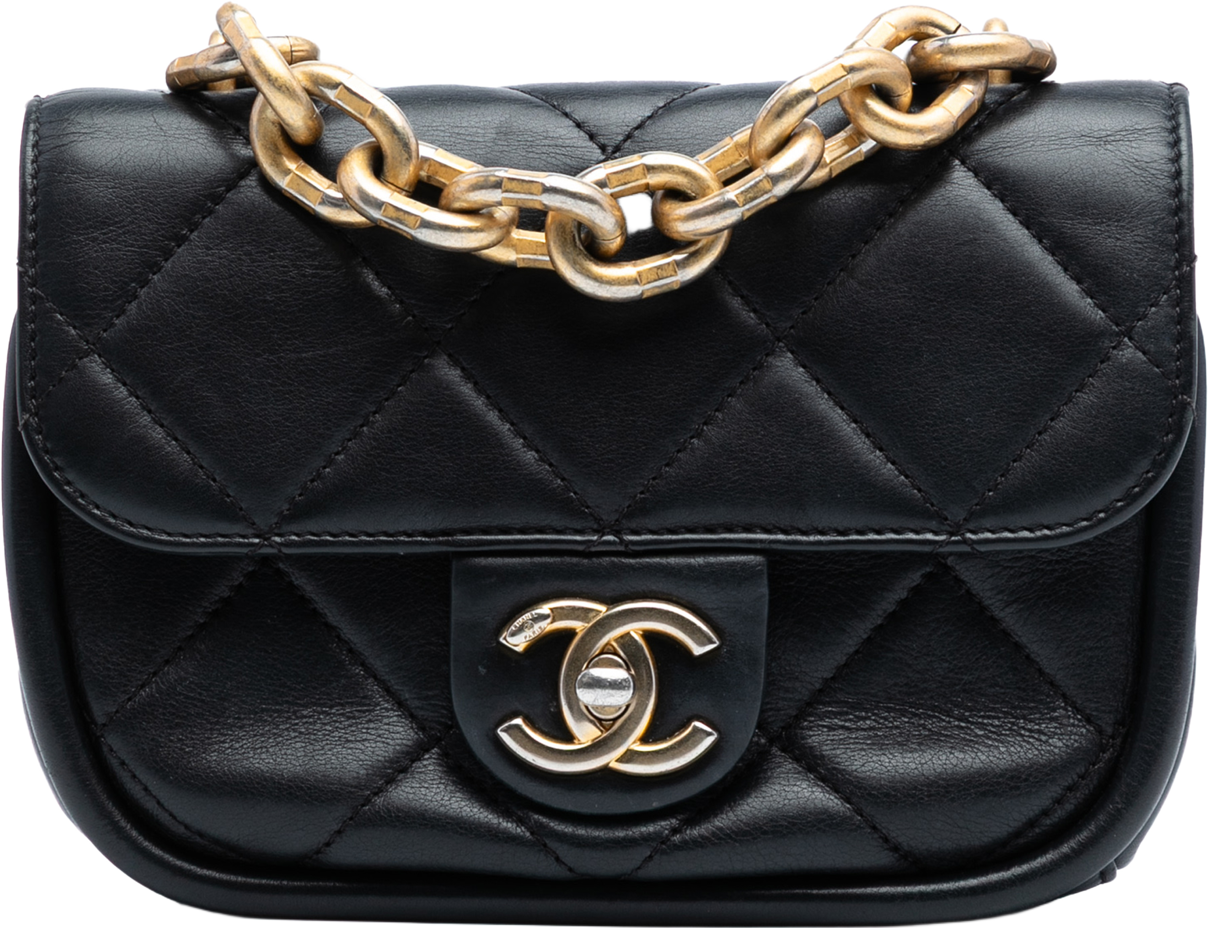Chanel Mini Quilted Lambskin Chain Top Handle Flap, från Luxclusif, i färgen black. Klicka för att öppna bilden i stort format