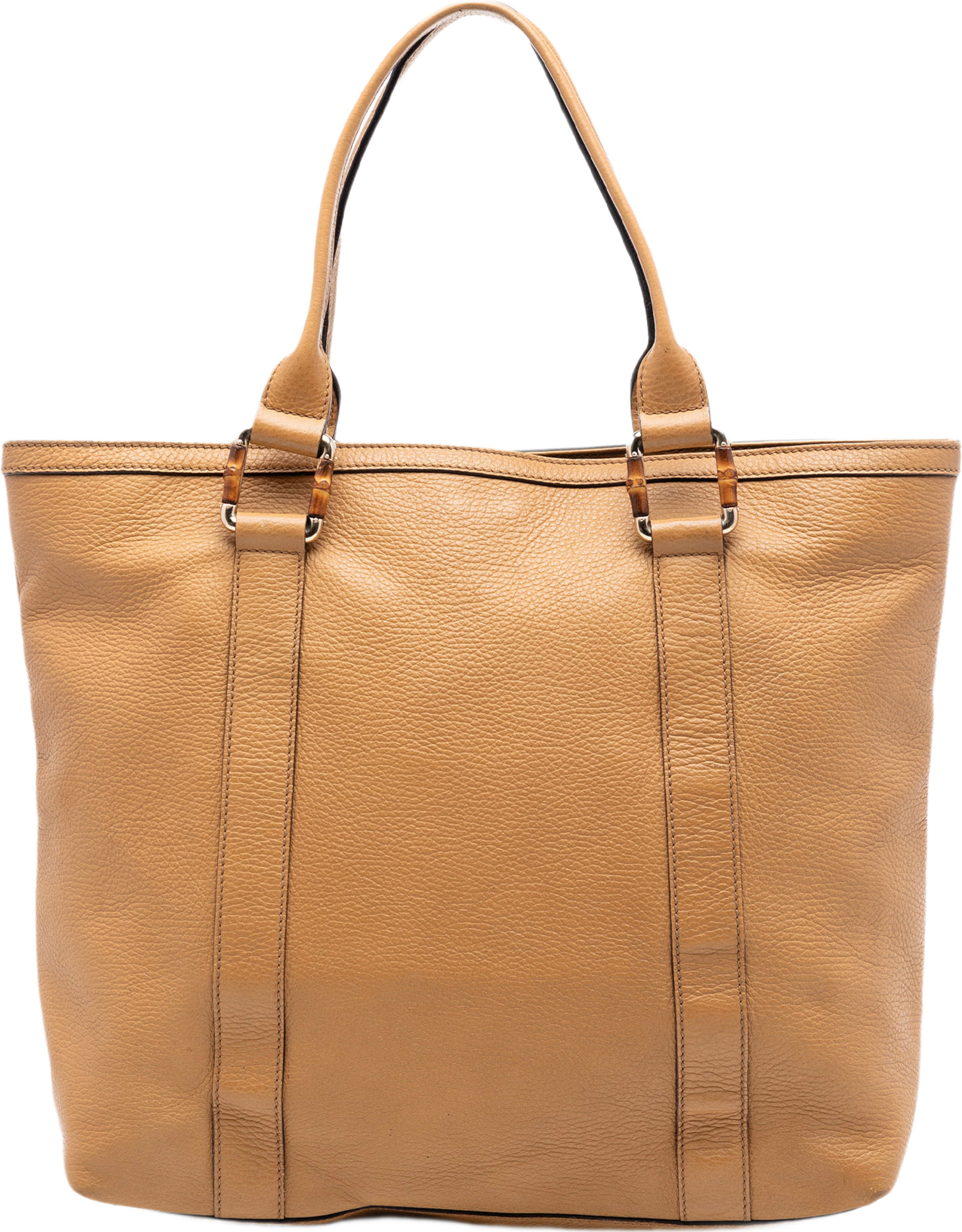 Gucci Grained Calfskin Bamboo Shopper Tote, från Luxclusif, i färgen brun. Klicka för att öppna bilden i stort format
