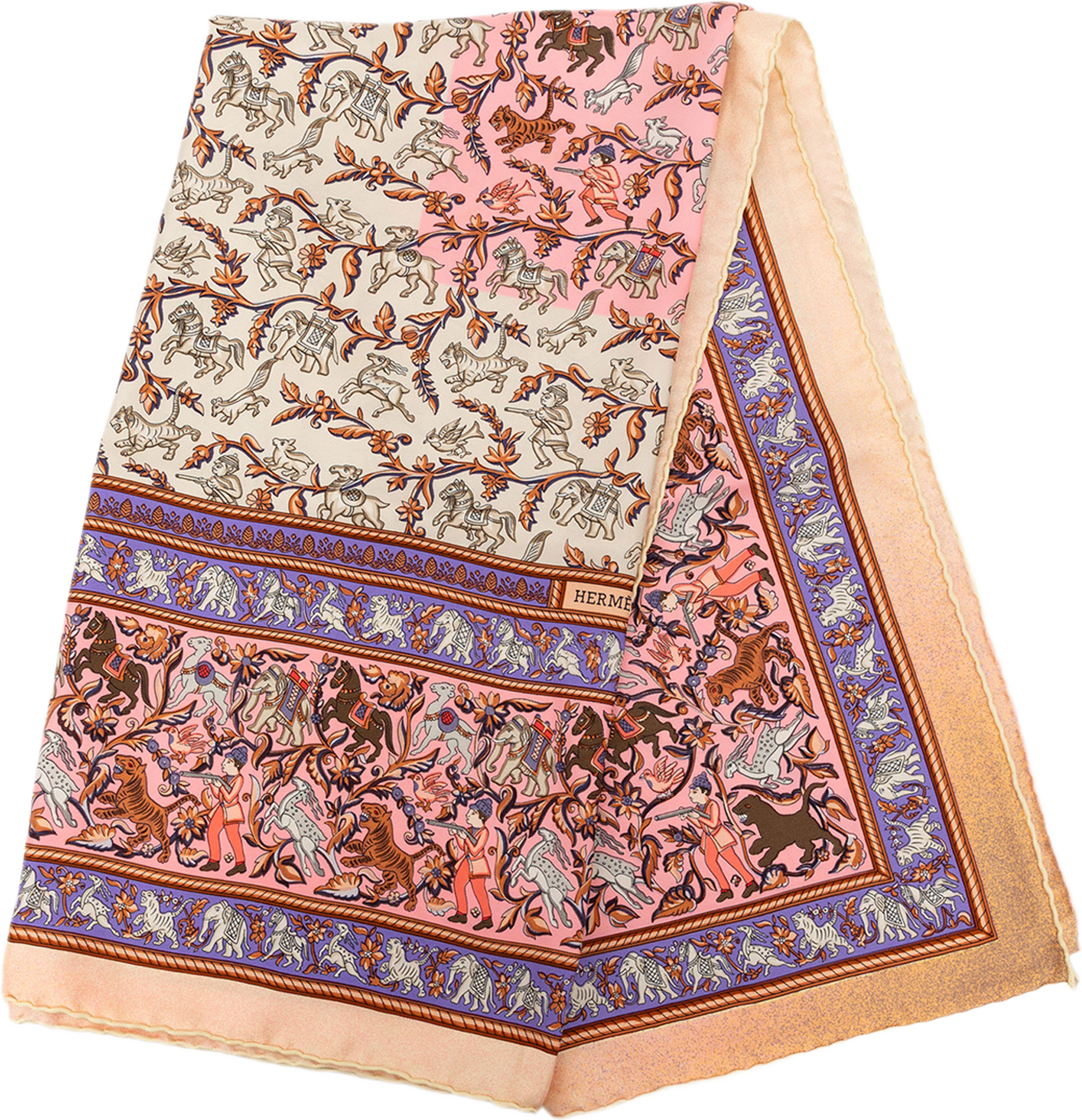 Hermès Chasse En Inde Silk Scarf 90, från Luxclusif, i färgen ivory. Klicka för att öppna bilden i stort format