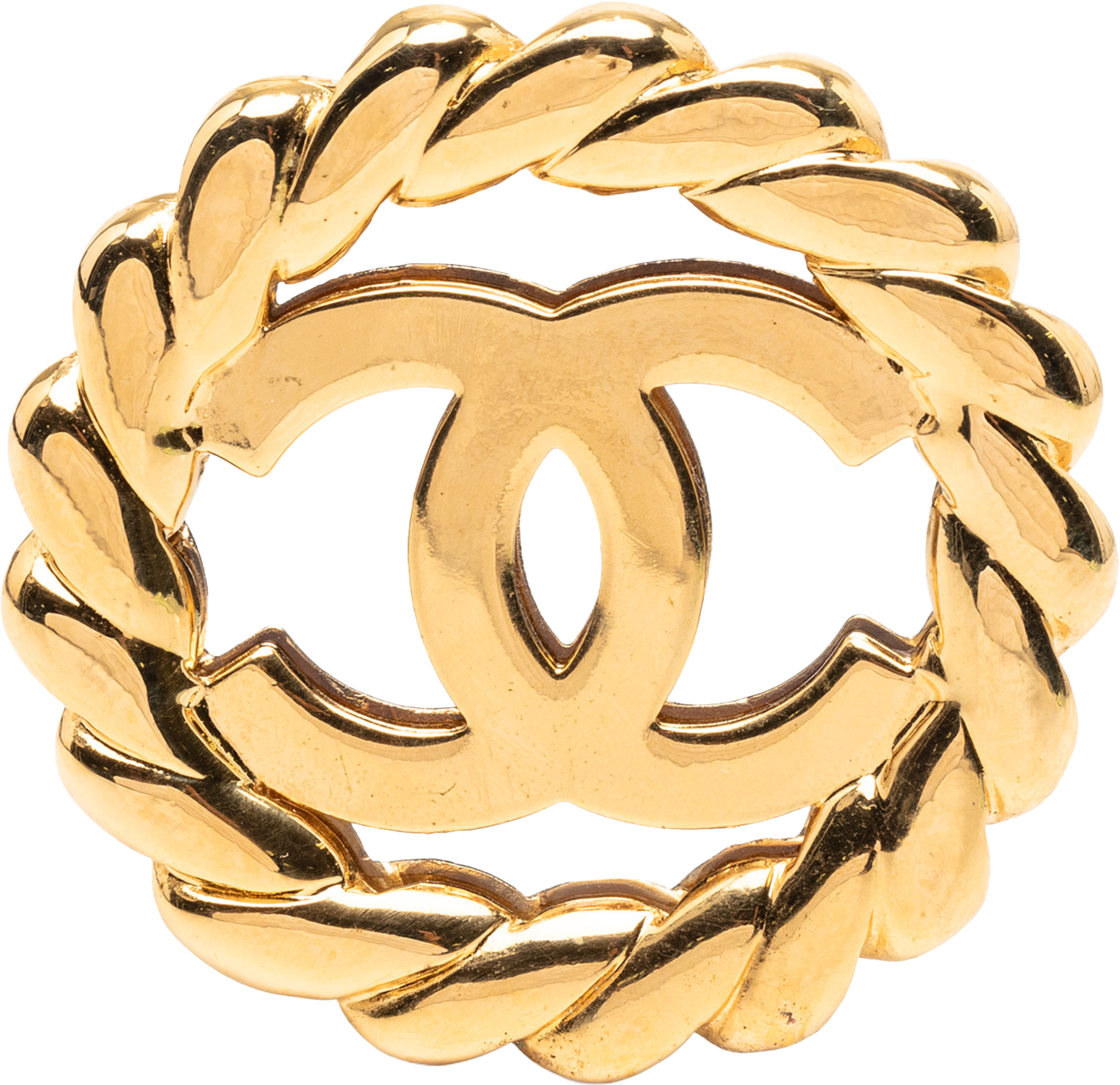 Chanel Gold Plated Cc Round Mirror Brooch, från Luxclusif, i färgen gold. Klicka för att öppna bilden i stort format