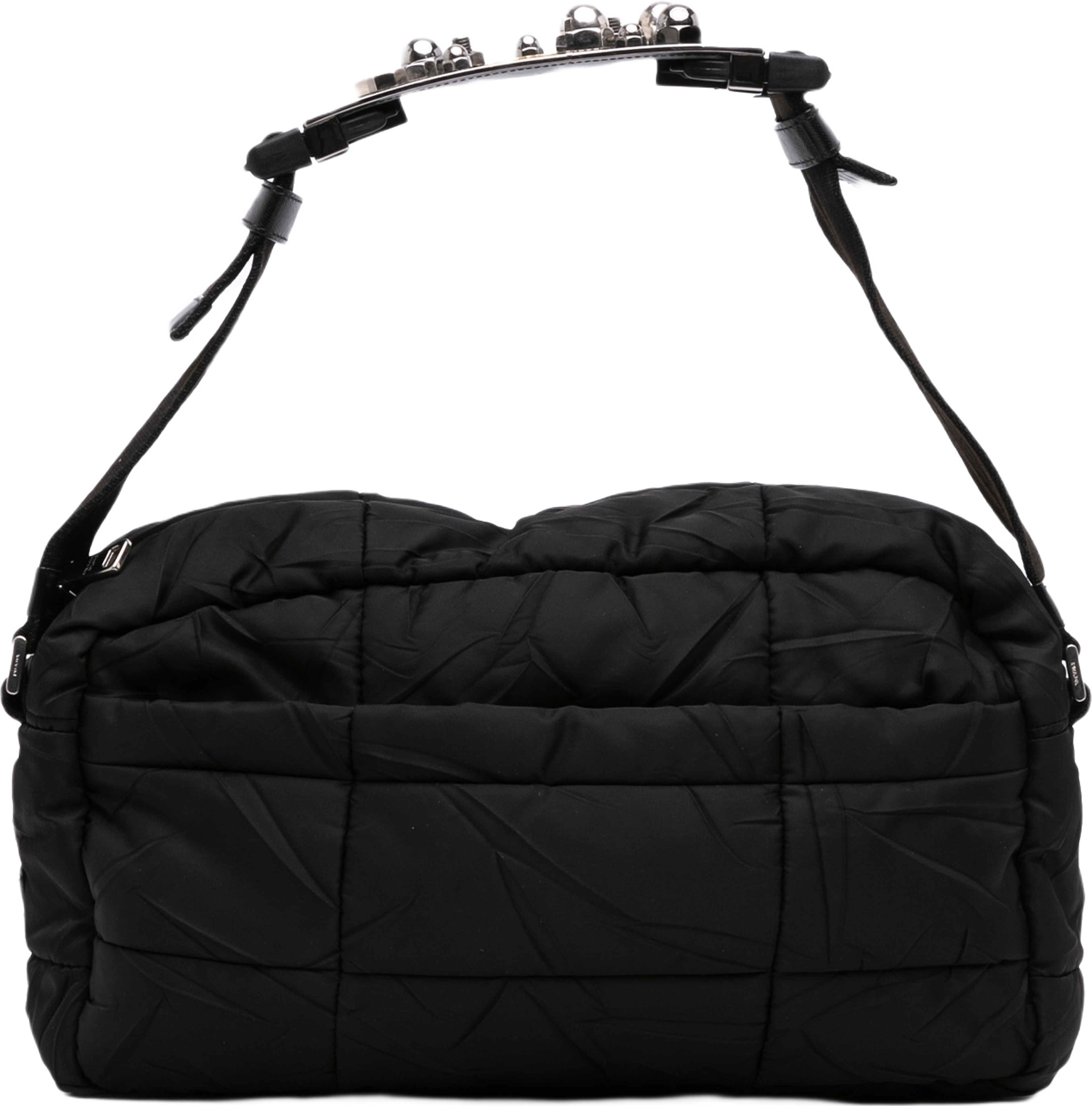 Prada Quilted Tessuto Messenger Bag, från Luxclusif, i färgen black. Klicka för att öppna bilden i stort format