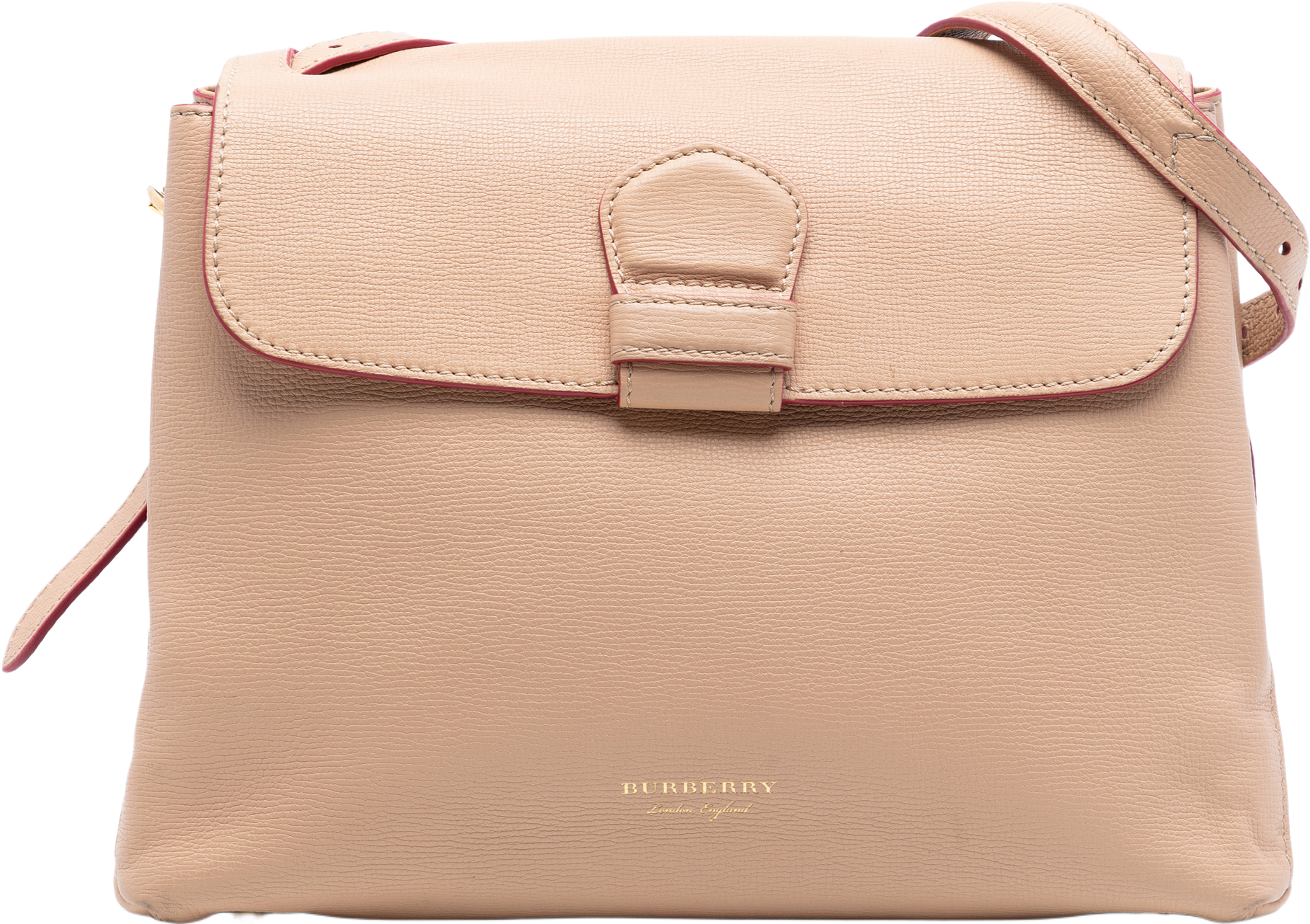 Burberry Medium House Check Trimmed Leather Camberley Satchel, från Luxclusif, i färgen beige. Klicka för att öppna bilden i stort format