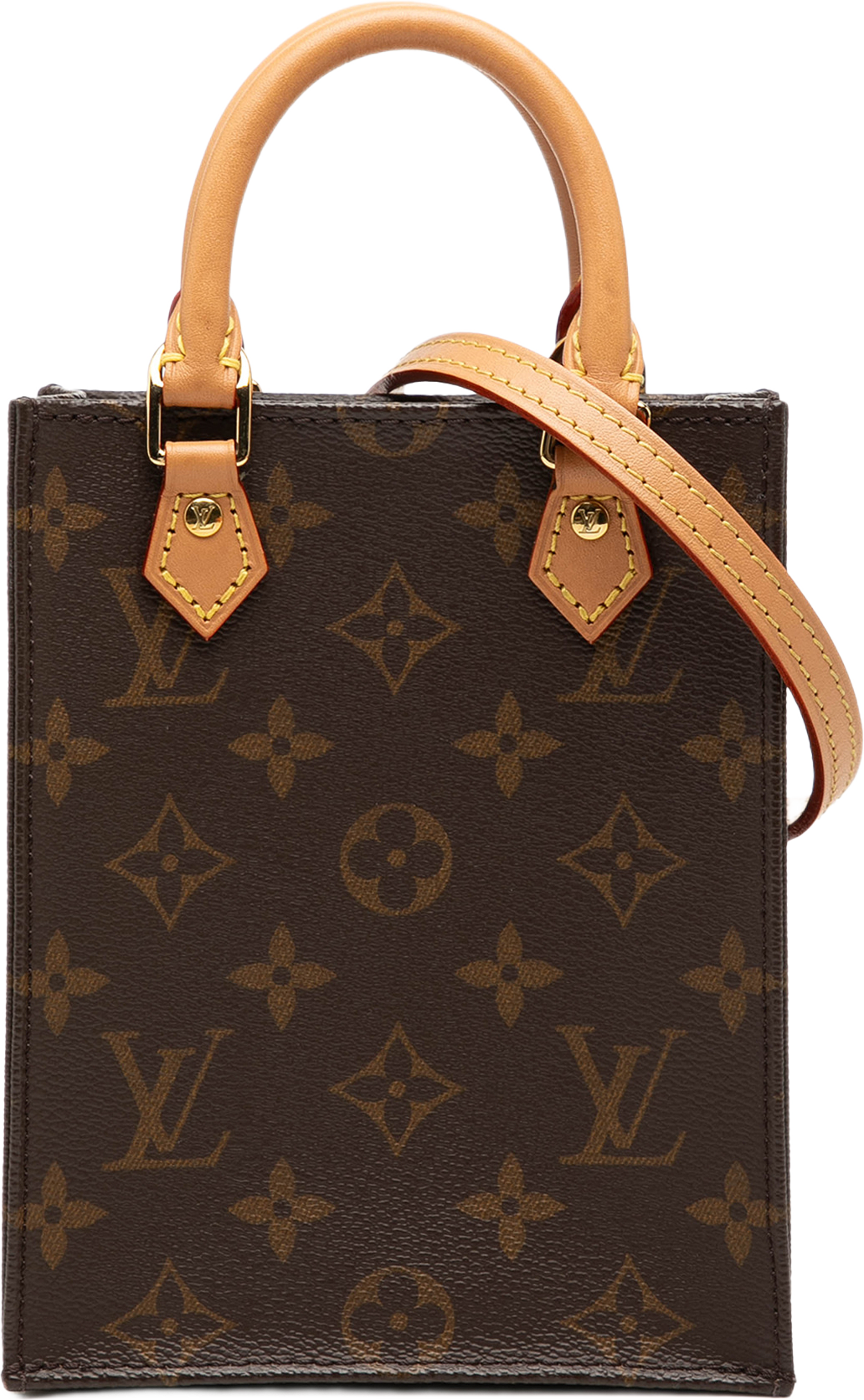 Louis Vuitton Monogram Petit Sac Plat, från Luxclusif, i färgen brun. Klicka för att öppna bilden i stort format