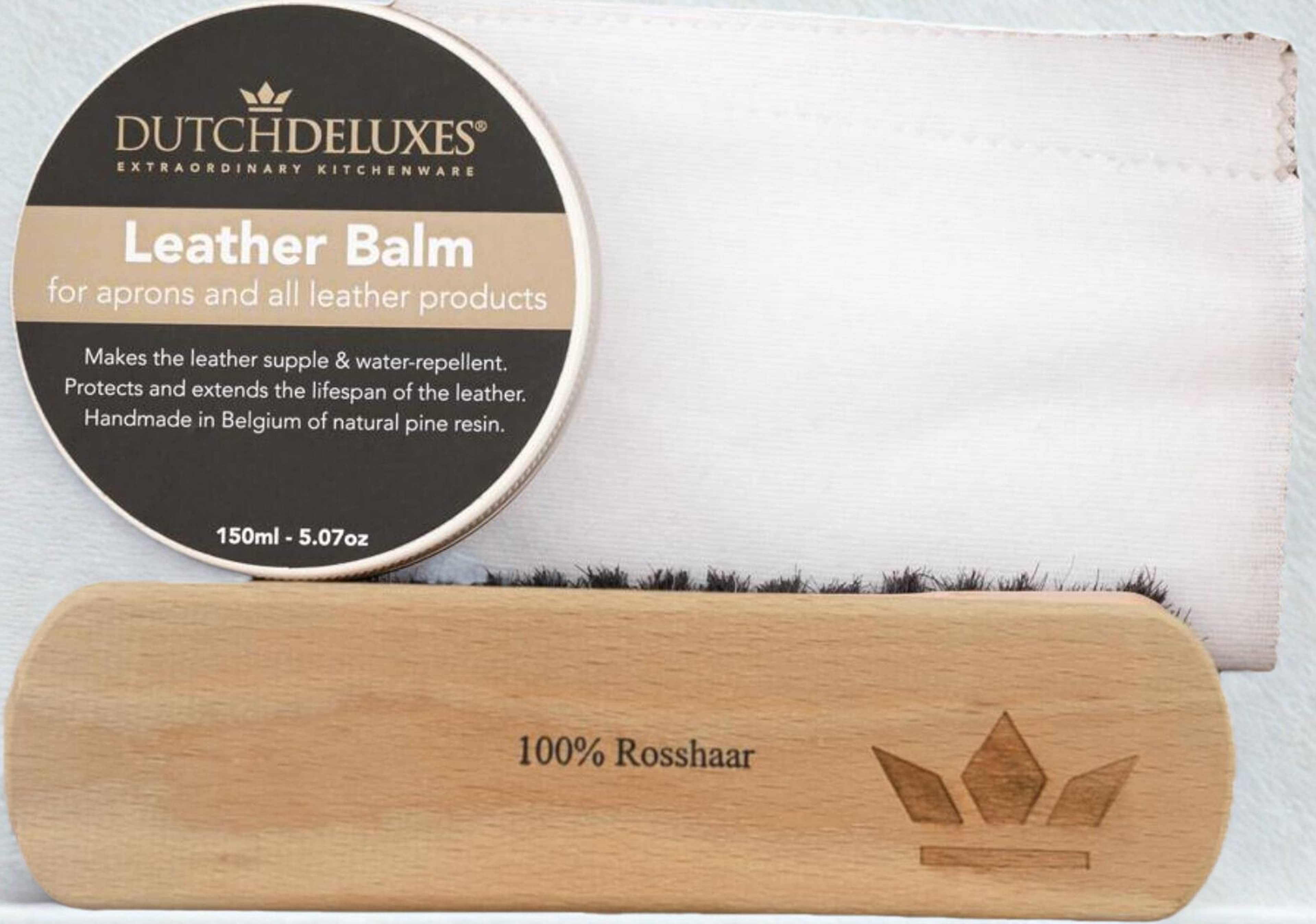 Lädervård – Komplett Set (150 Ml Balsam + Hästhårsborste + Bomullsduk), från Dutchdeluxes, i färgen orange. Klicka för att öppna bilden i stort format