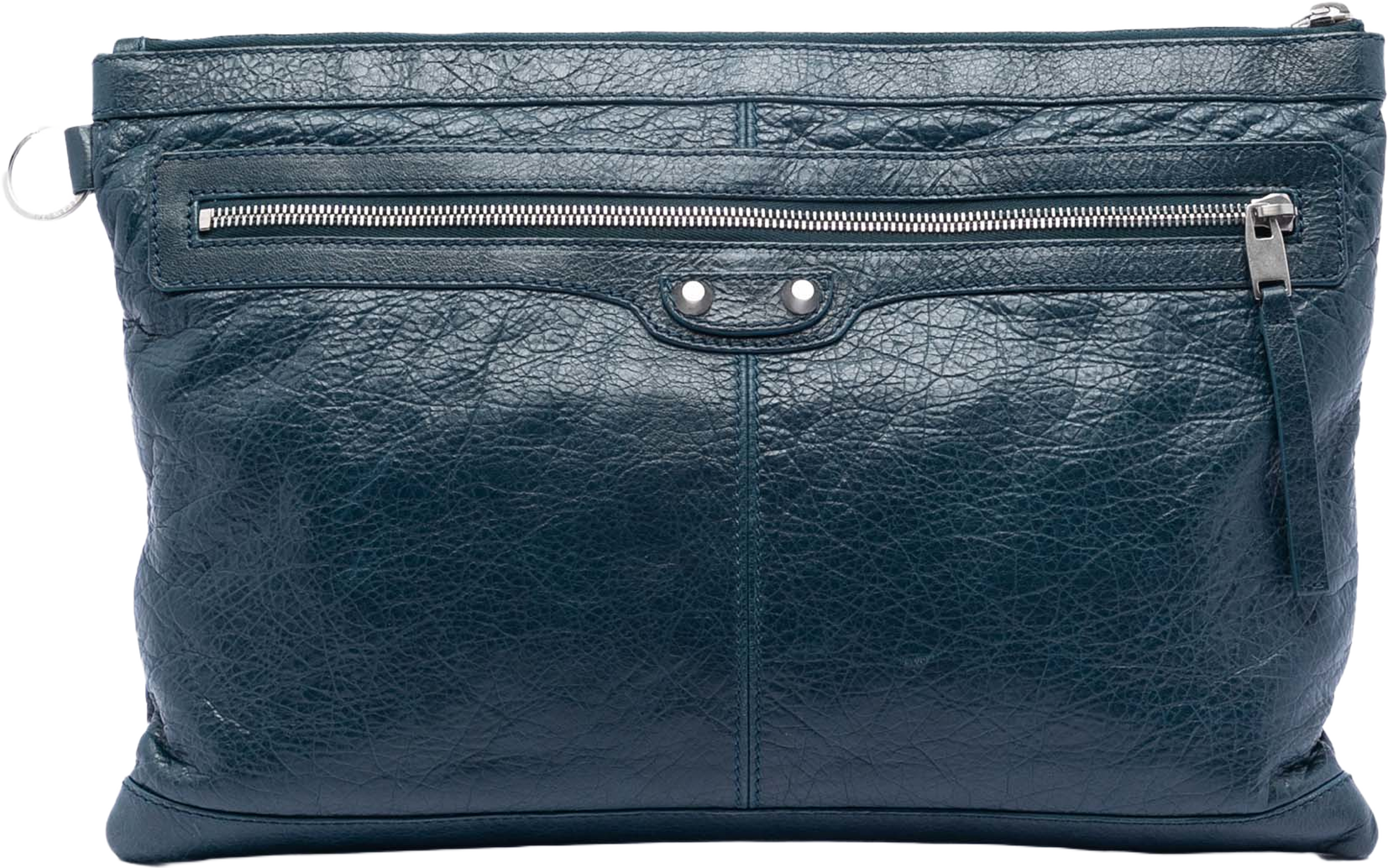 Balenciaga Lambskin Motocross Classic Clip L Clutch, från Luxclusif, i färgen dark blue. Klicka för att öppna bilden i stort format