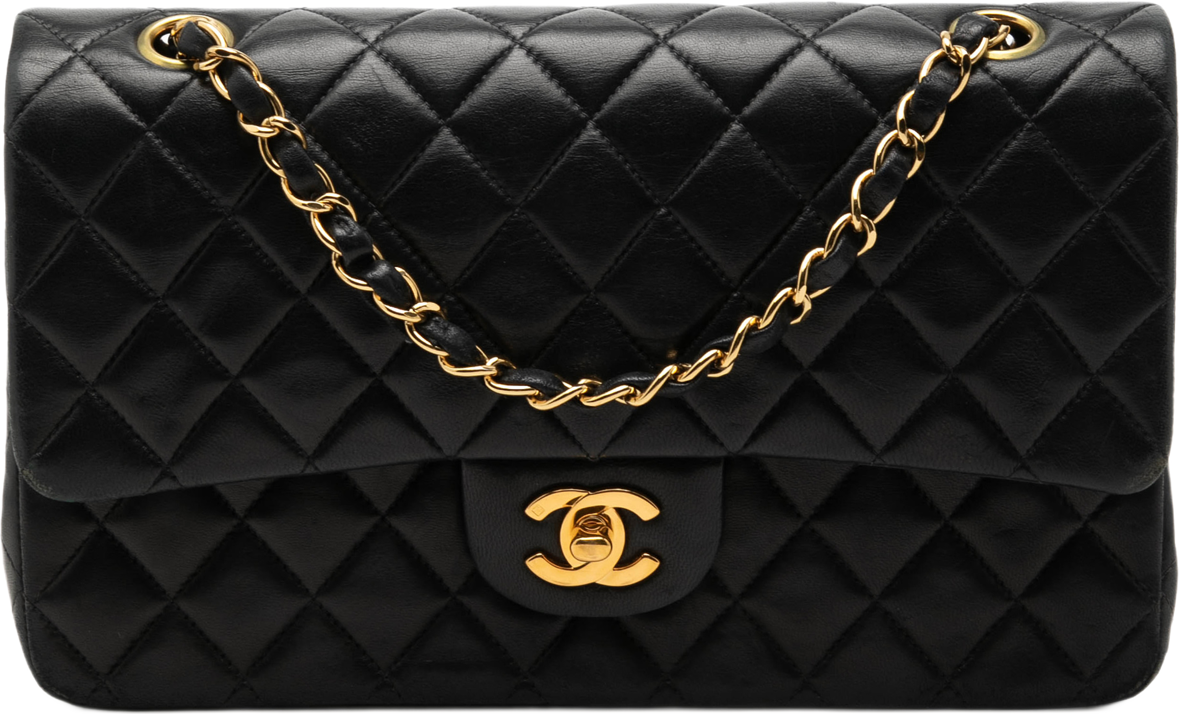 Chanel Medium Classic Lambskin Double Flap, från Luxclusif, i färgen black. Klicka för att öppna bilden i stort format