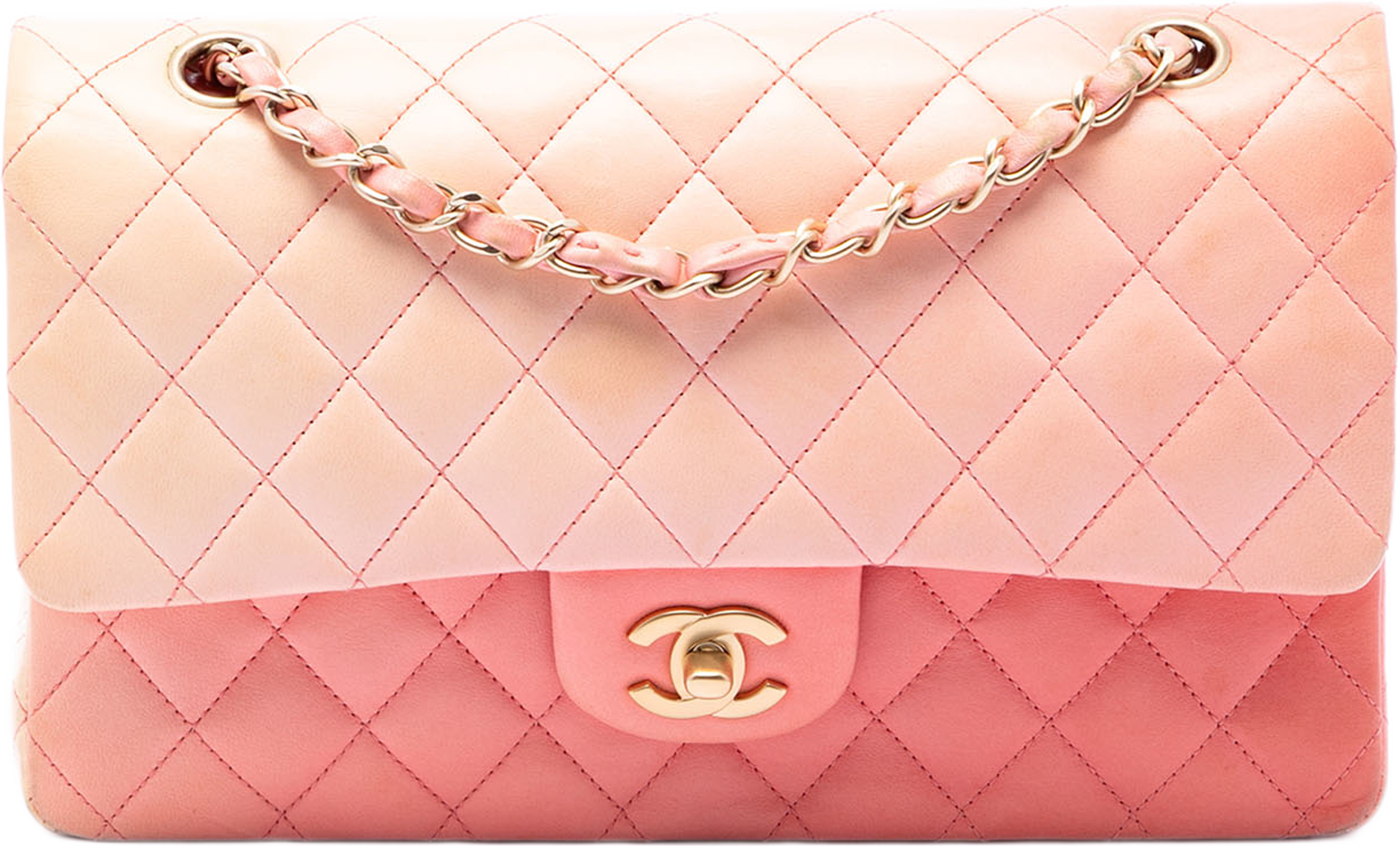 Chanel Medium Classic Ombre Lambskin Double Flap, från Luxclusif, i färgen rosa. Klicka för att öppna bilden i stort format