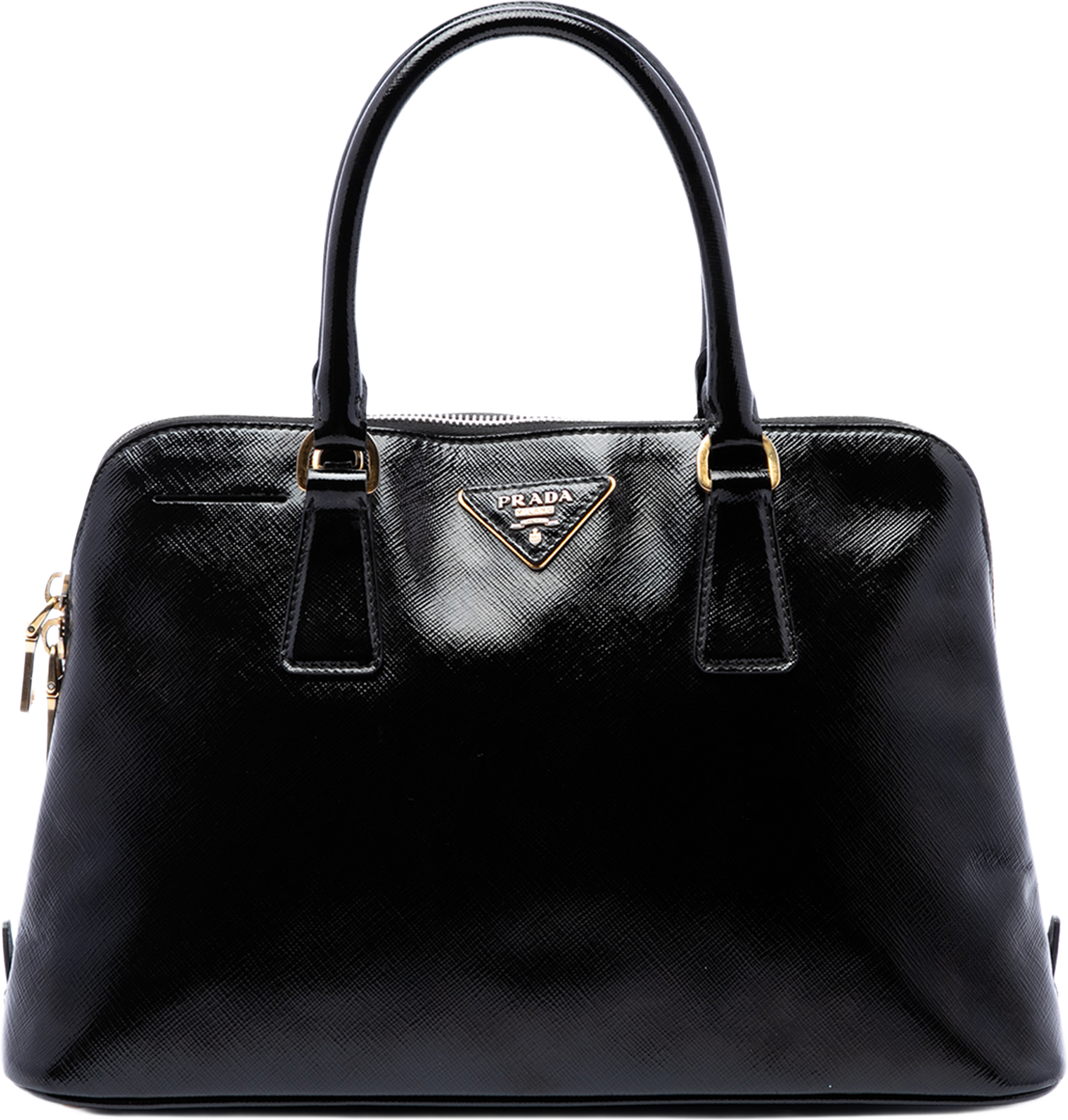 Prada Medium Saffiano Vernice Promenade Satchel, från Luxclusif, i färgen svart. Klicka för att öppna bilden i stort format