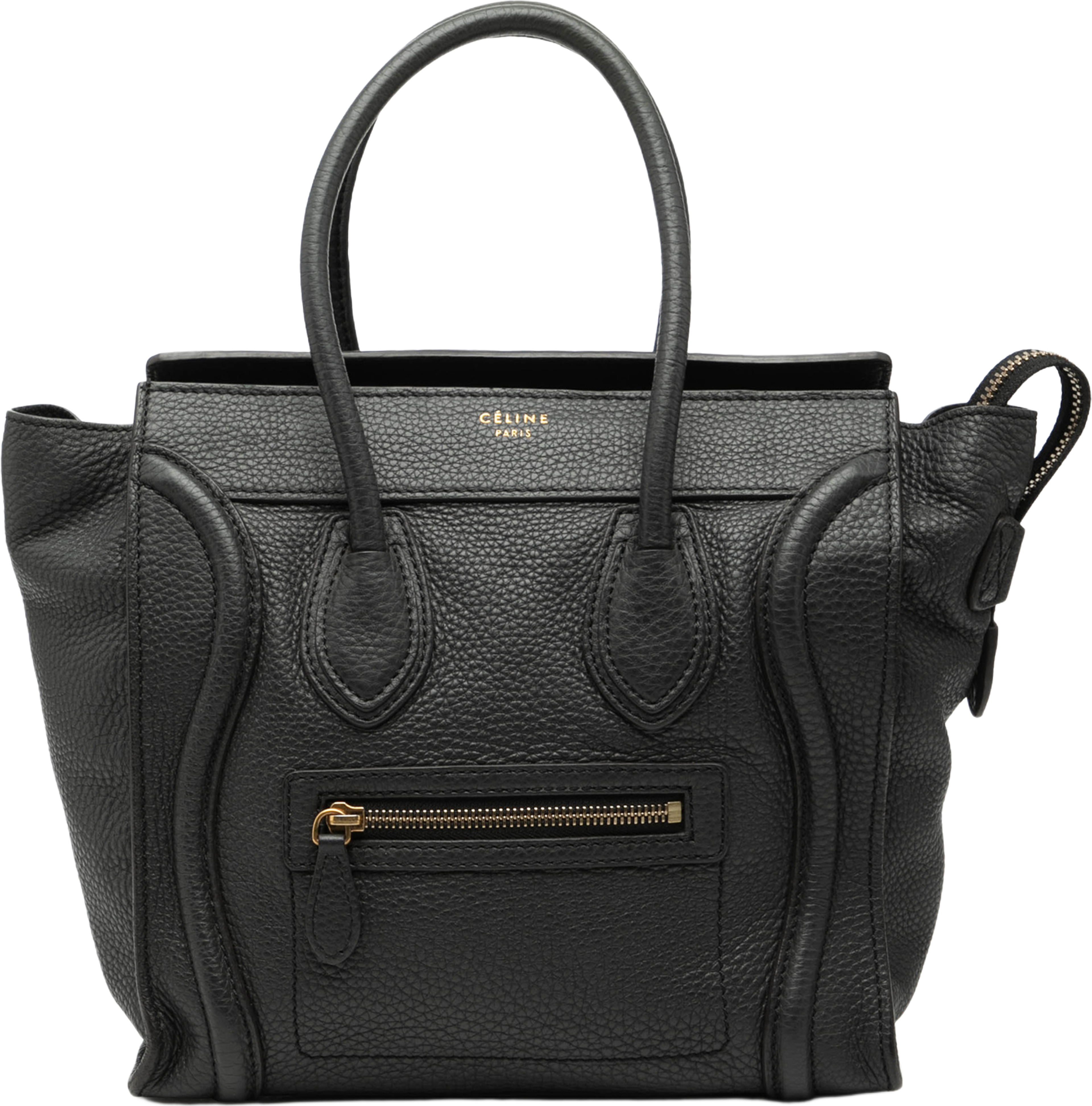 Celine Micro Drummed Calfskin Luggage Tote, från Luxclusif, i färgen black. Klicka för att öppna bilden i stort format