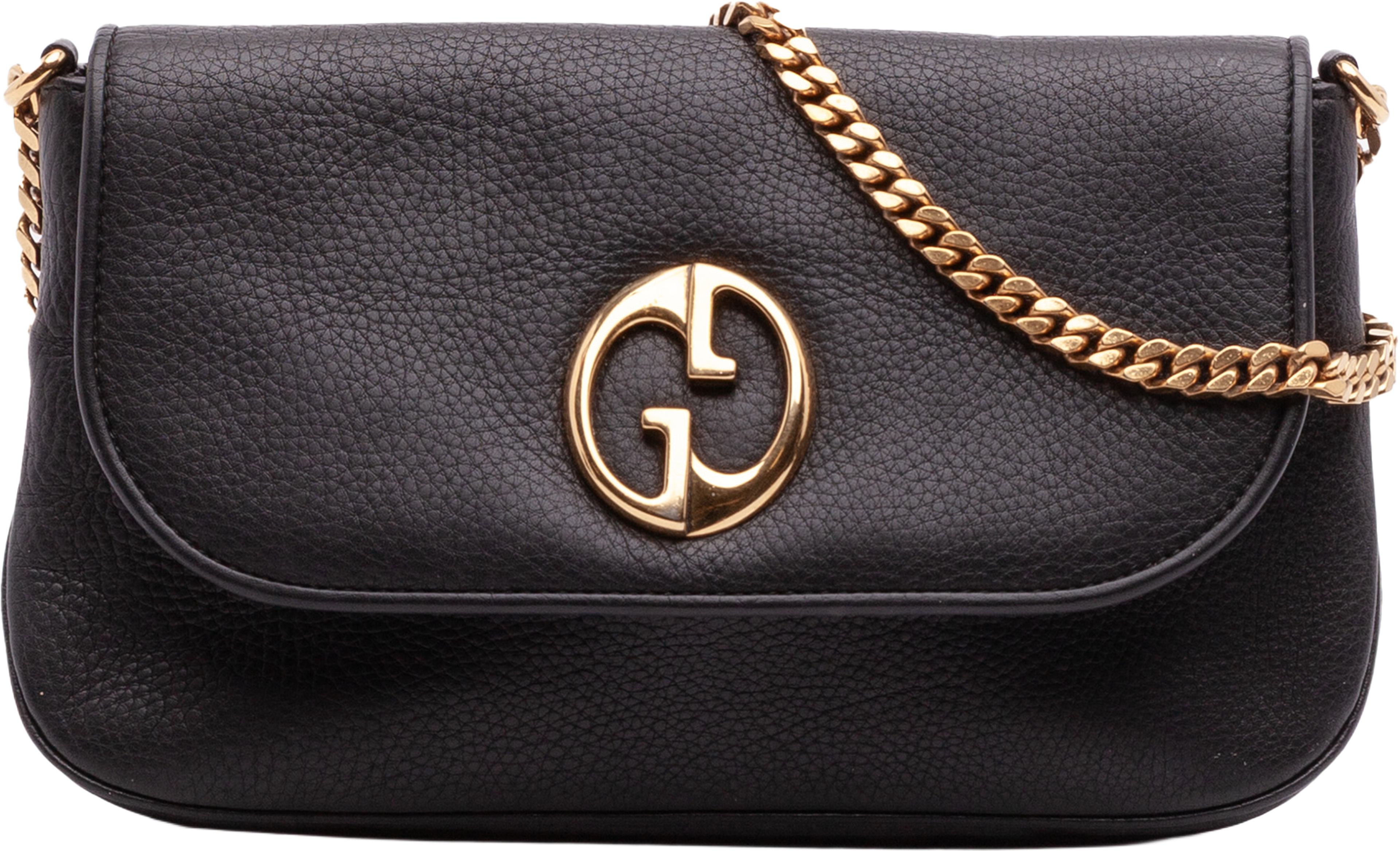 Gucci Medium Leather 1973 Chain Shoulder Bag, från Luxclusif, i färgen black. Klicka för att öppna bilden i stort format