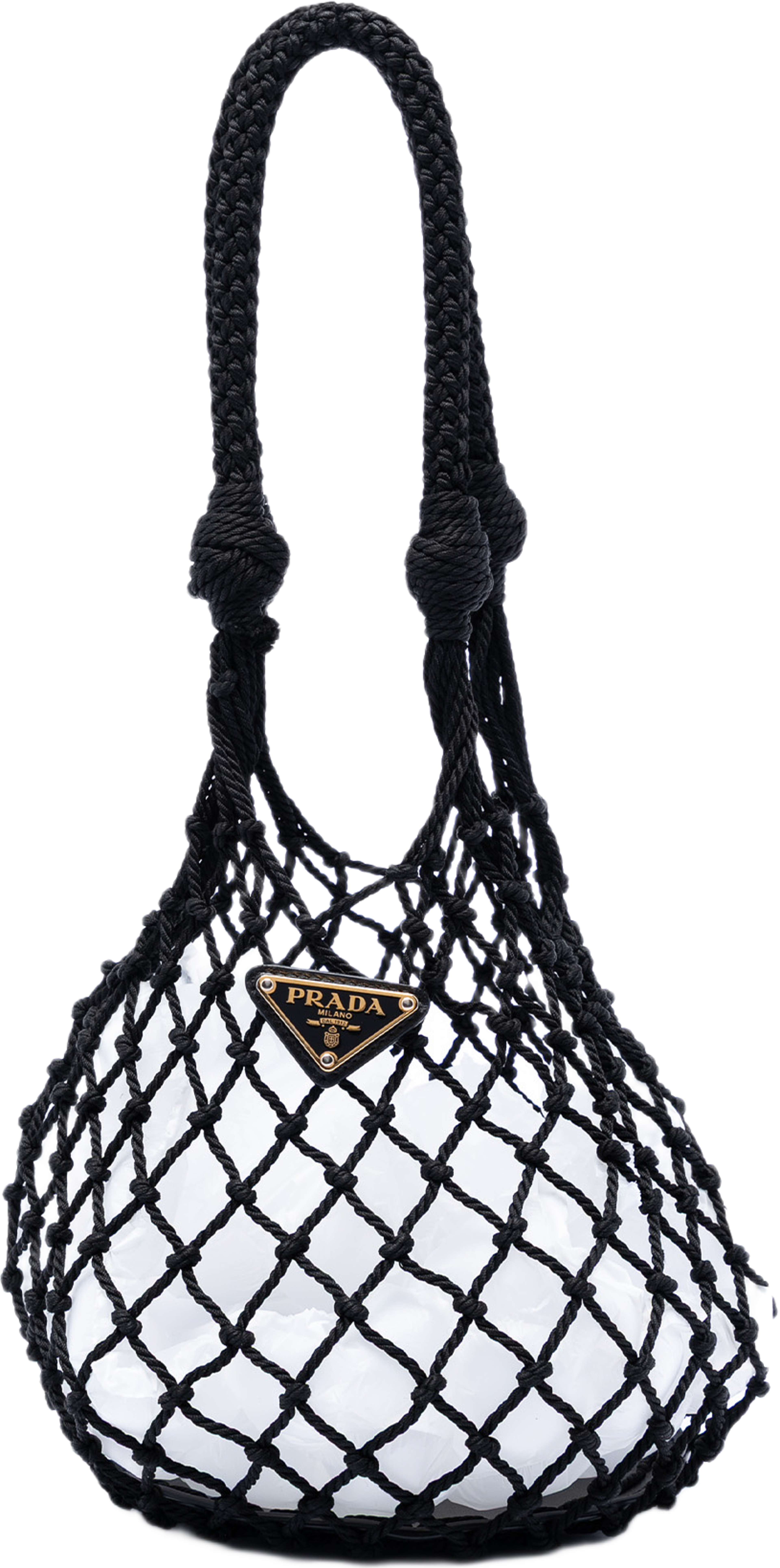 Prada Mesh And Leather Bucket Bag, från Luxclusif, i färgen svart. Klicka för att öppna bilden i stort format