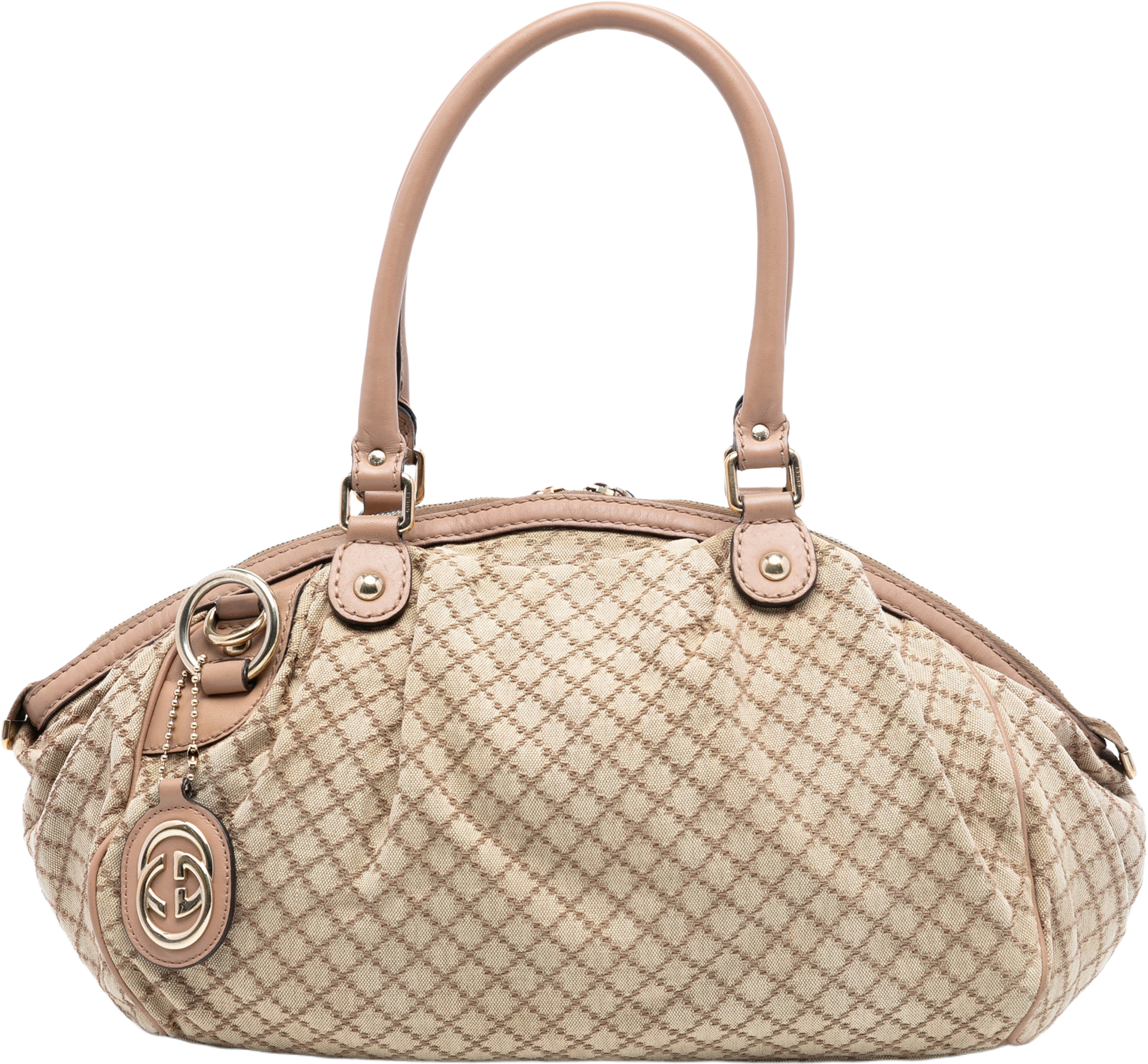 Gucci Diamante Canvas Sukey Satchel, från Luxclusif, i färgen beige. Klicka för att öppna bilden i stort format