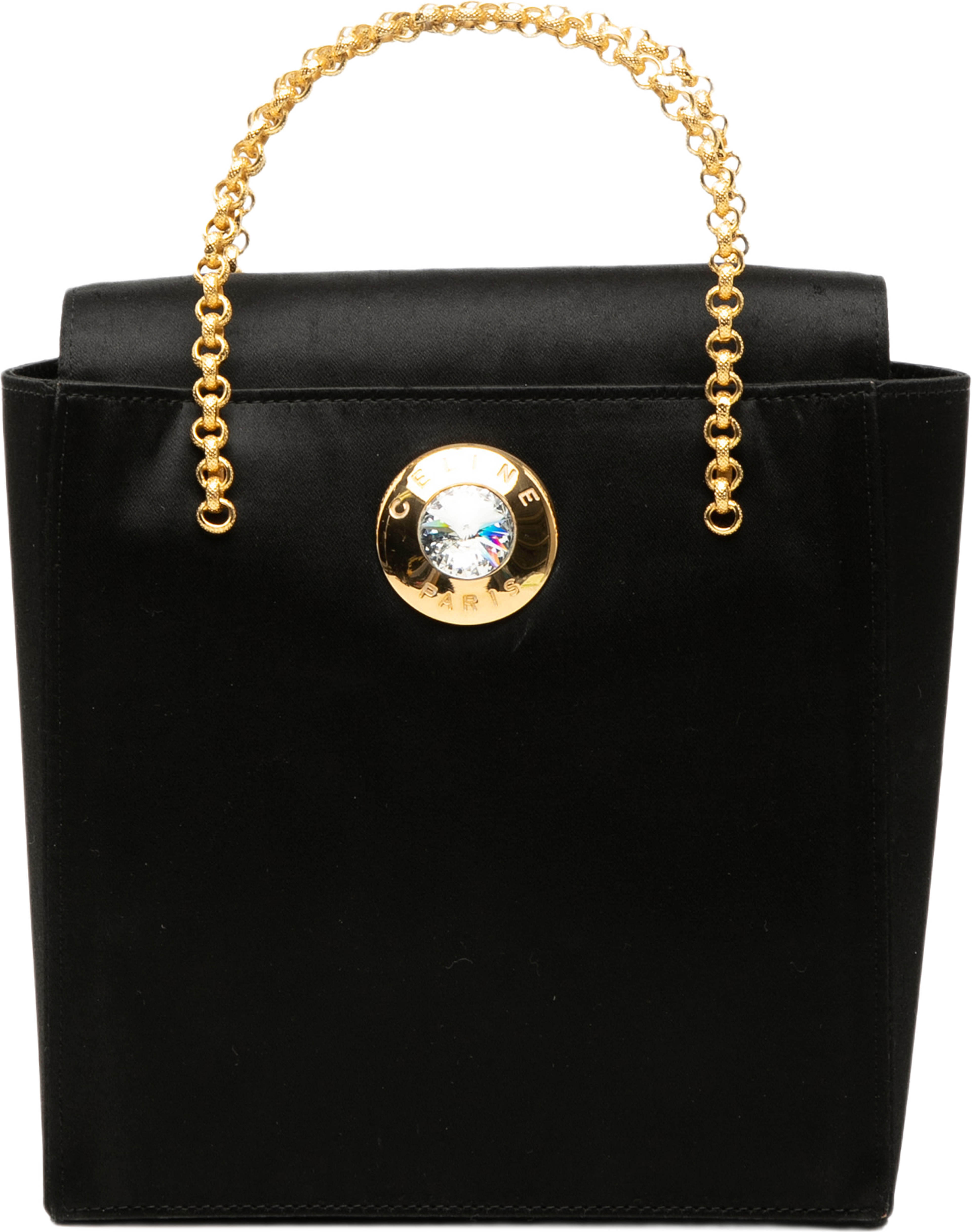Celine Satin Starball Chain Top Handle Bag, från Luxclusif, i färgen svart. Klicka för att öppna bilden i stort format