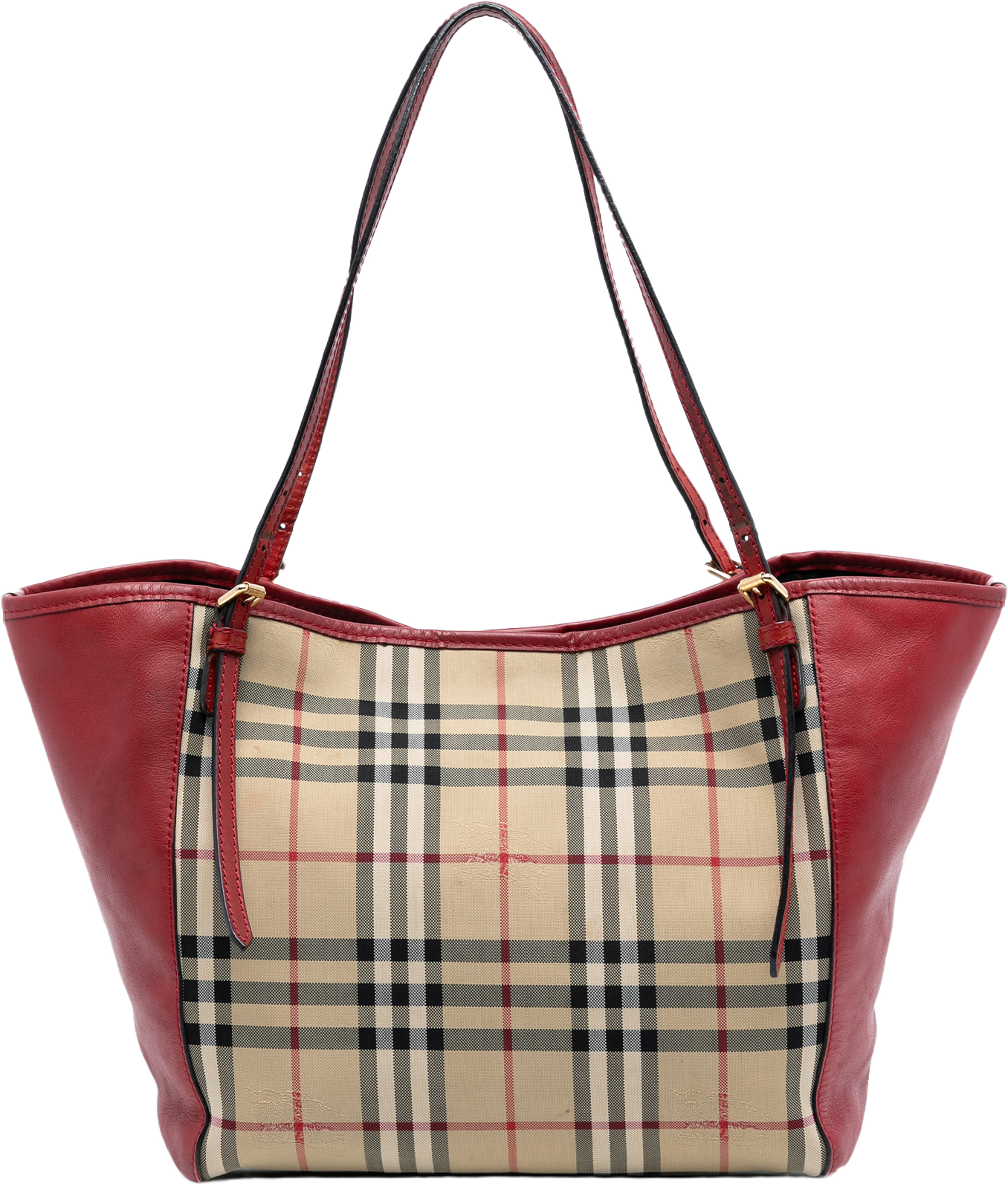 Burberry Small Haymarket Check Canvas And Leather Canterbury Tote, från Luxclusif, i färgen beige. Klicka för att öppna bilden i stort format