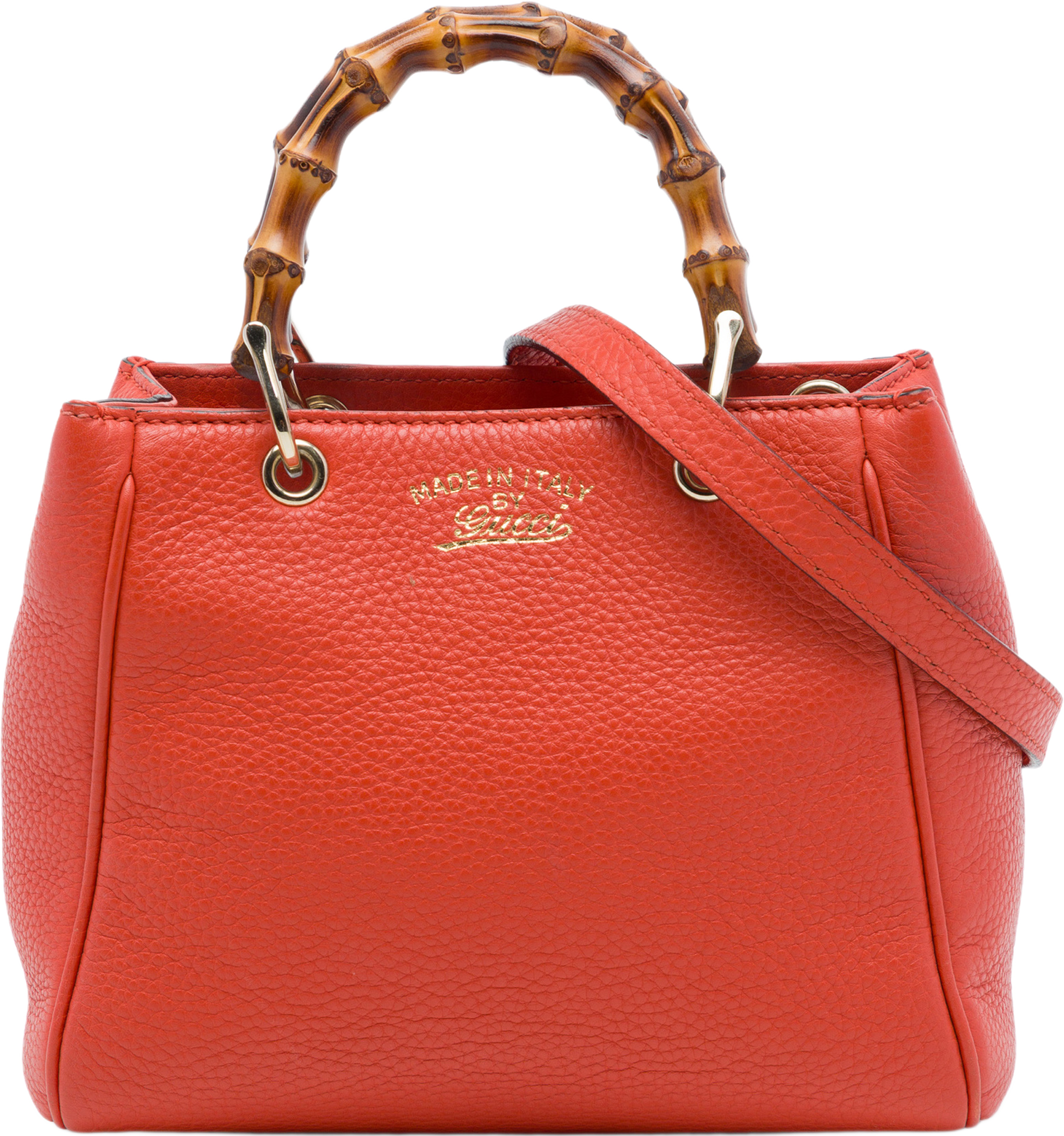 Gucci Mini Calfskin Bamboo Shopper Satchel, från Luxclusif, i färgen orange. Klicka för att öppna bilden i stort format