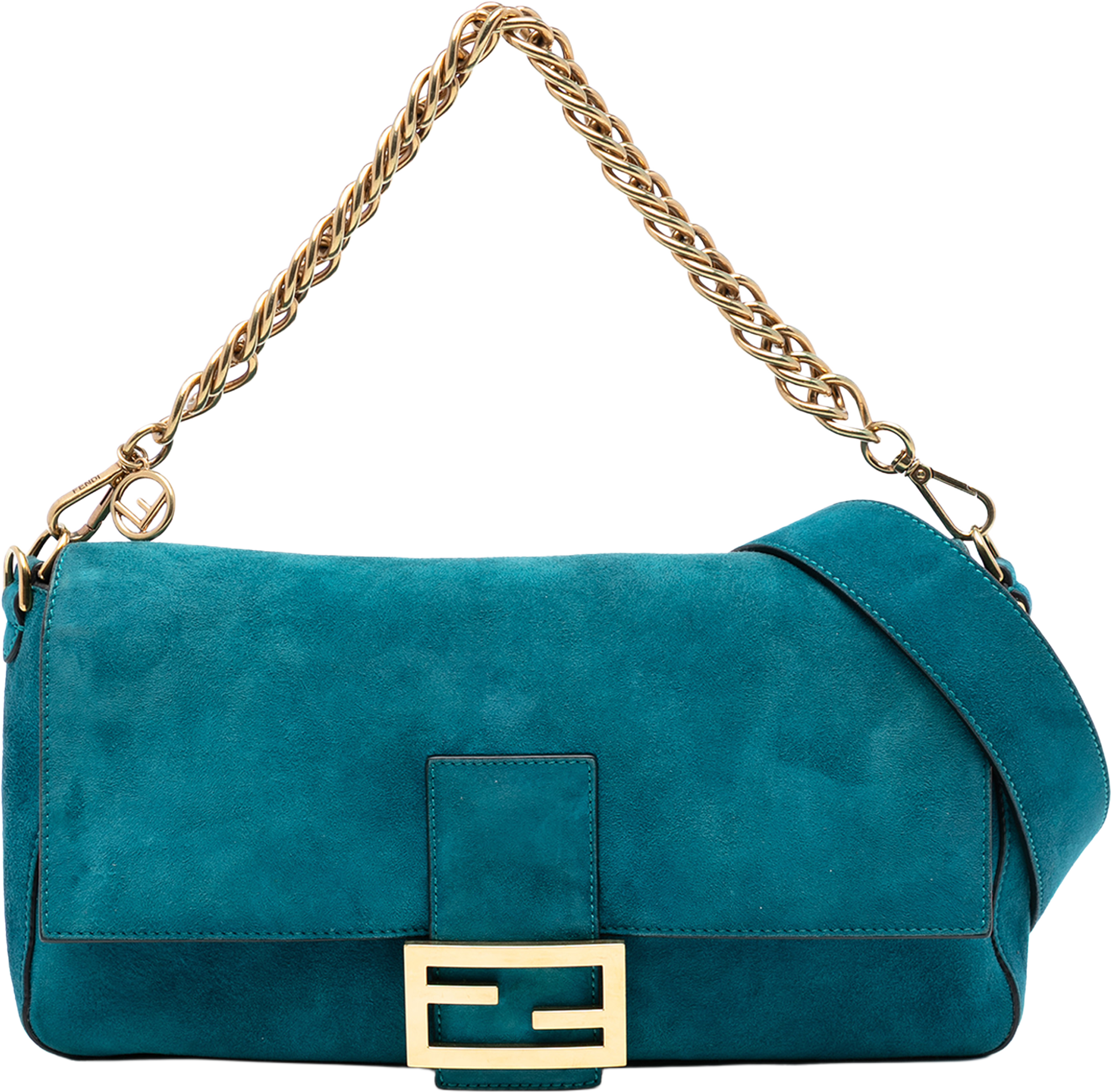 Fendi Large Suede Chamois Baguette Satchel, från Luxclusif, i färgen blue. Klicka för att öppna bilden i stort format