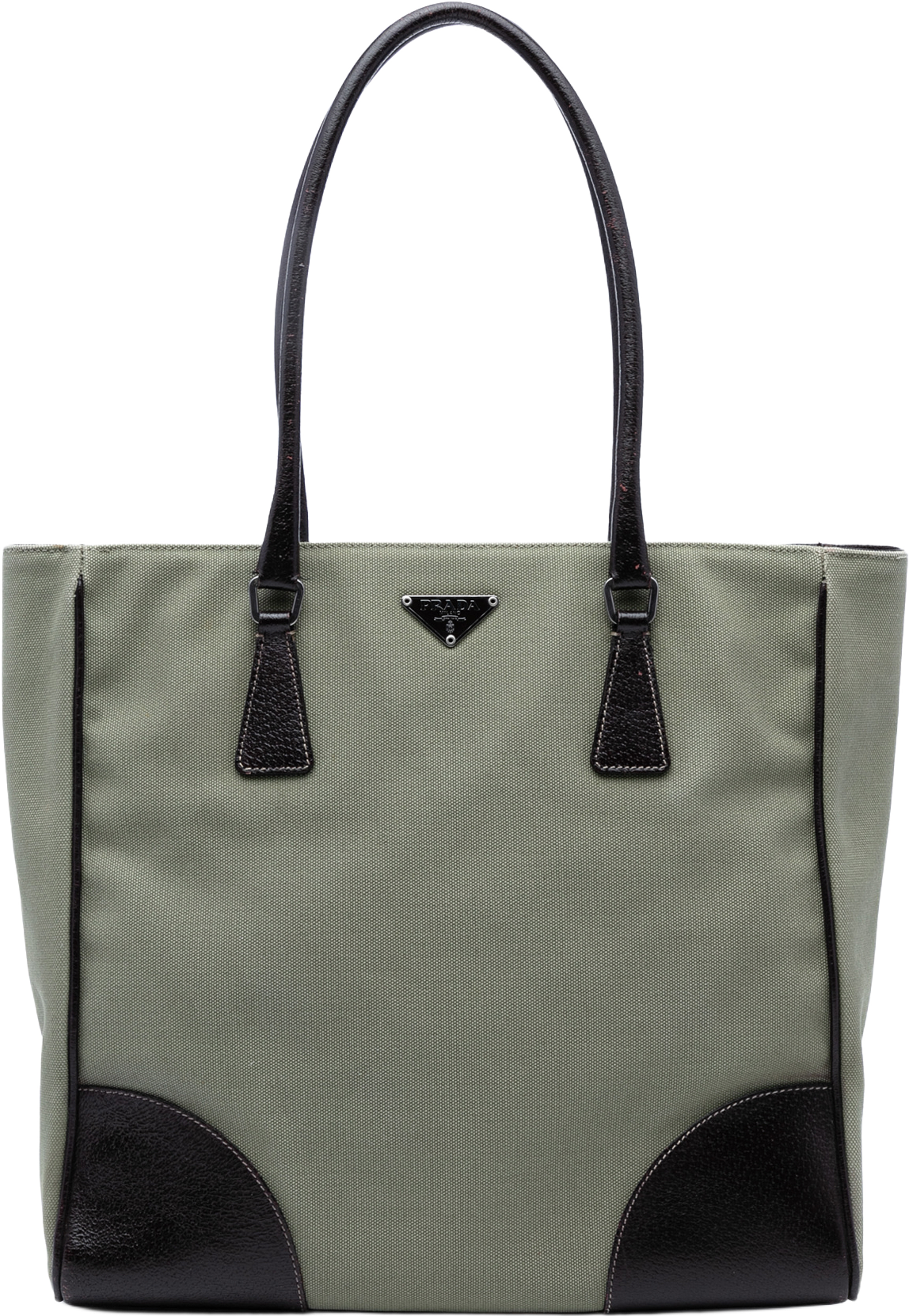 Prada Cinghiale Trimmed Canvas Canapa Tote, från Luxclusif, i färgen gray. Klicka för att öppna bilden i stort format