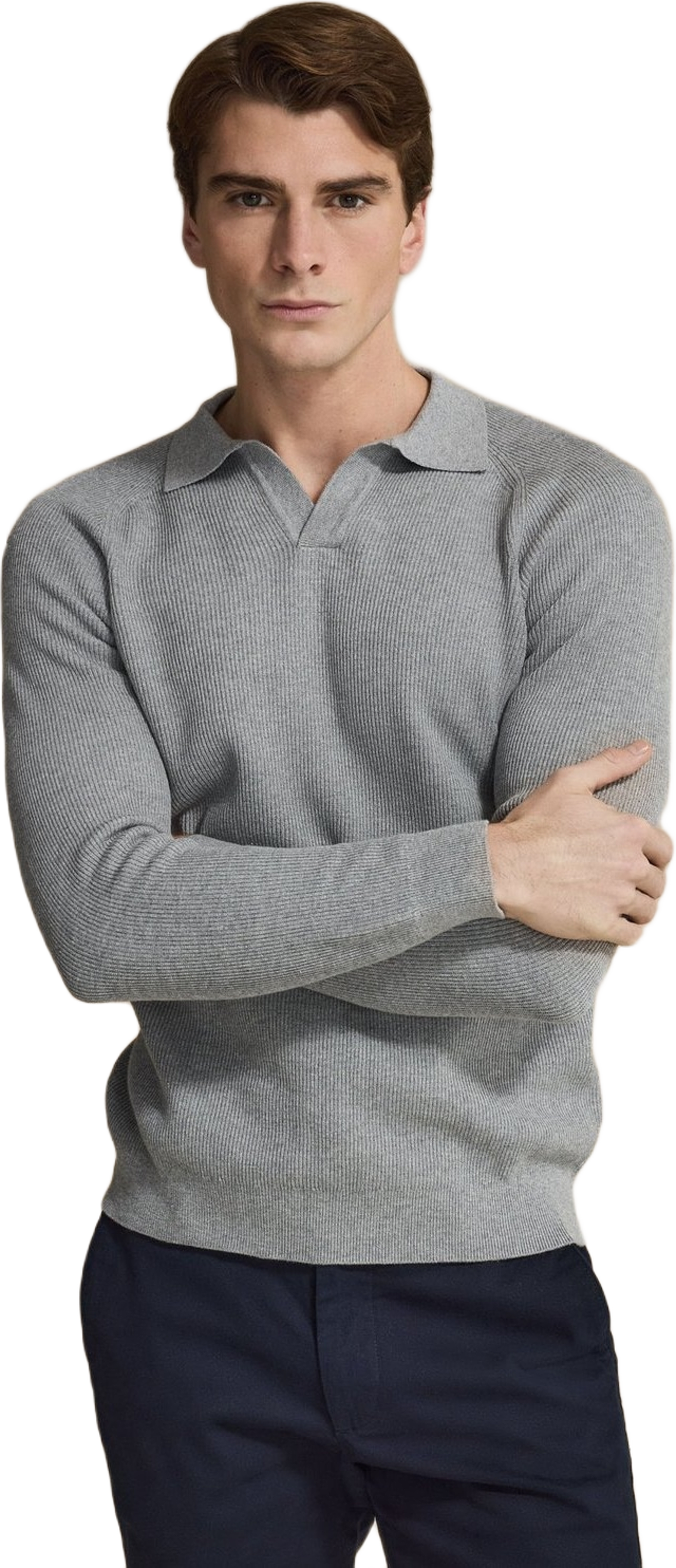 Cotton Rib Knitted Ls Polo Sweater (sandro)