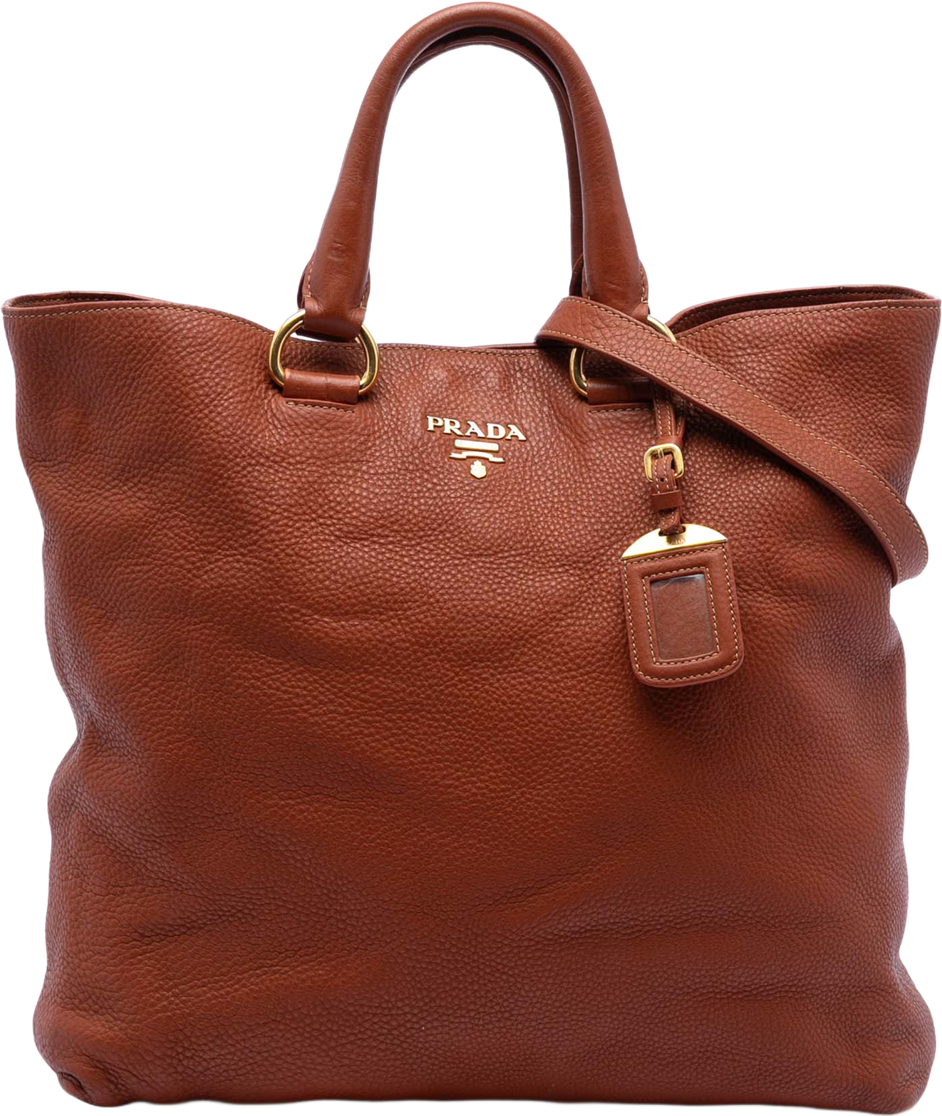 Prada Vitello Daino Open Convertible Tote, från Luxclusif, i färgen brown. Klicka för att öppna bilden i stort format