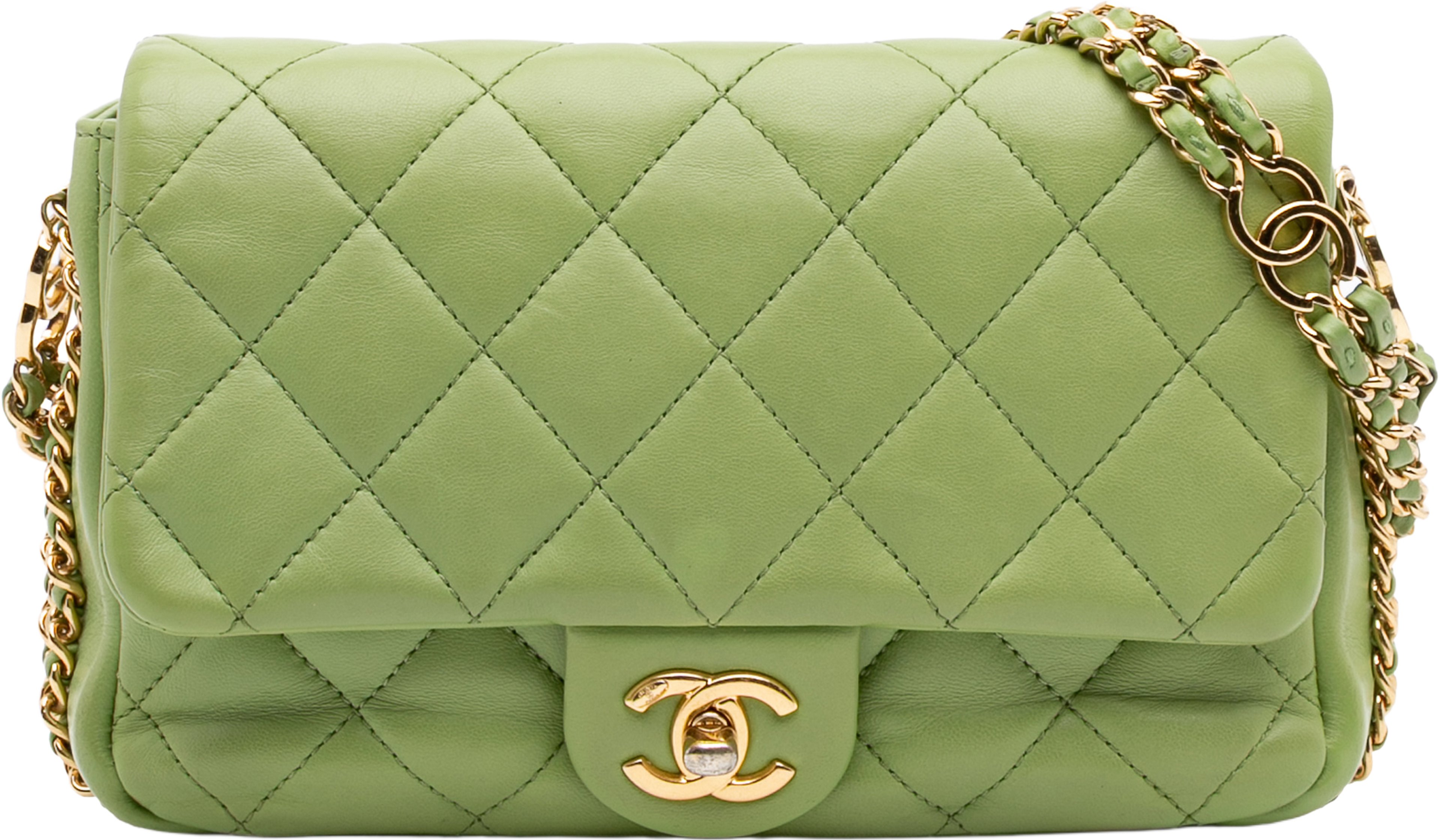 Chanel Quilted Lambskin Double Cc Chain Around Flap, från Luxclusif, i färgen light green. Klicka för att öppna bilden i stort format